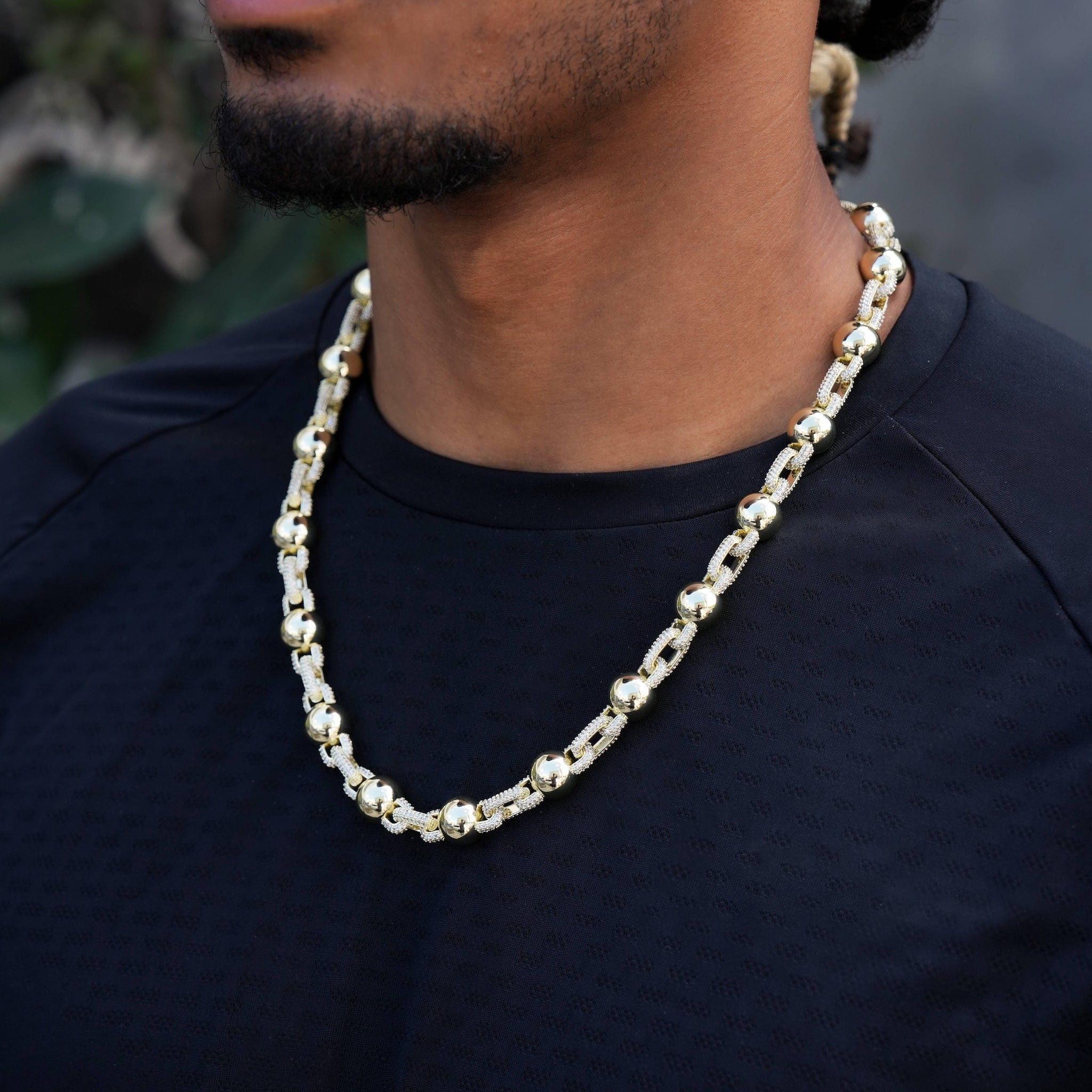 GLD Men Iced Plain Ball Chain in Yellow Gold - 10 mm