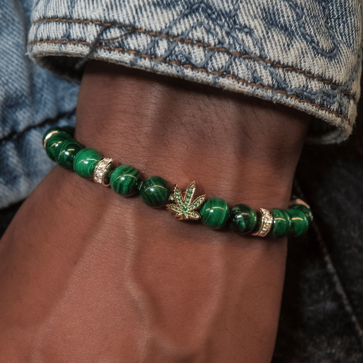 GLD Men Weed Leaf Beaded Bracelet