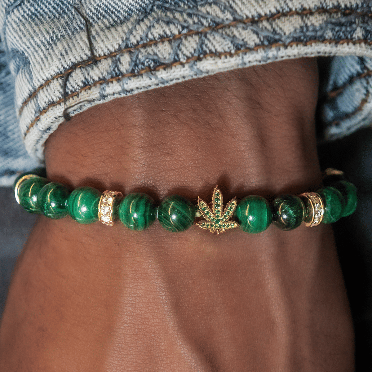 GLD Men Weed Leaf Beaded Bracelet
