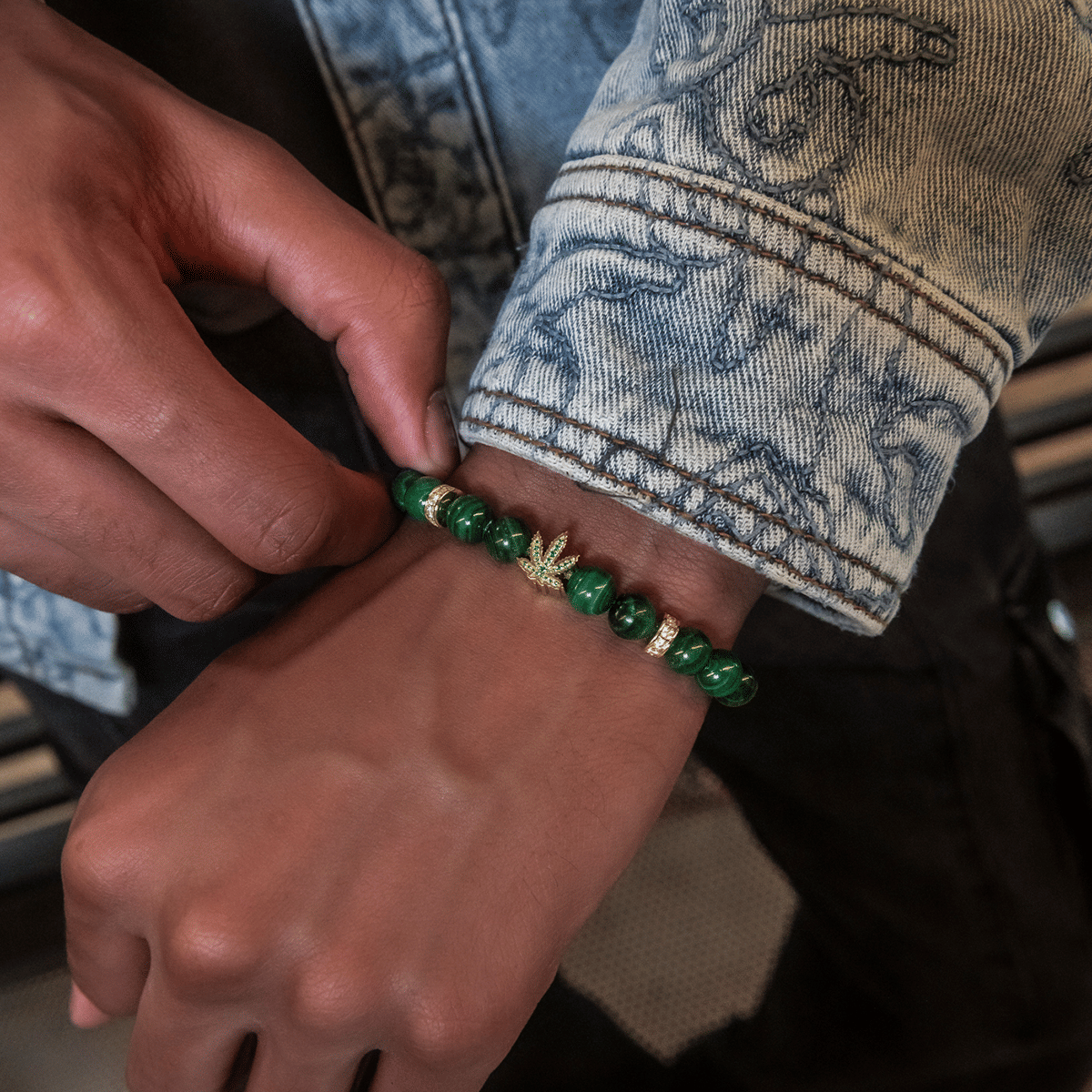 GLD Men Weed Leaf Beaded Bracelet