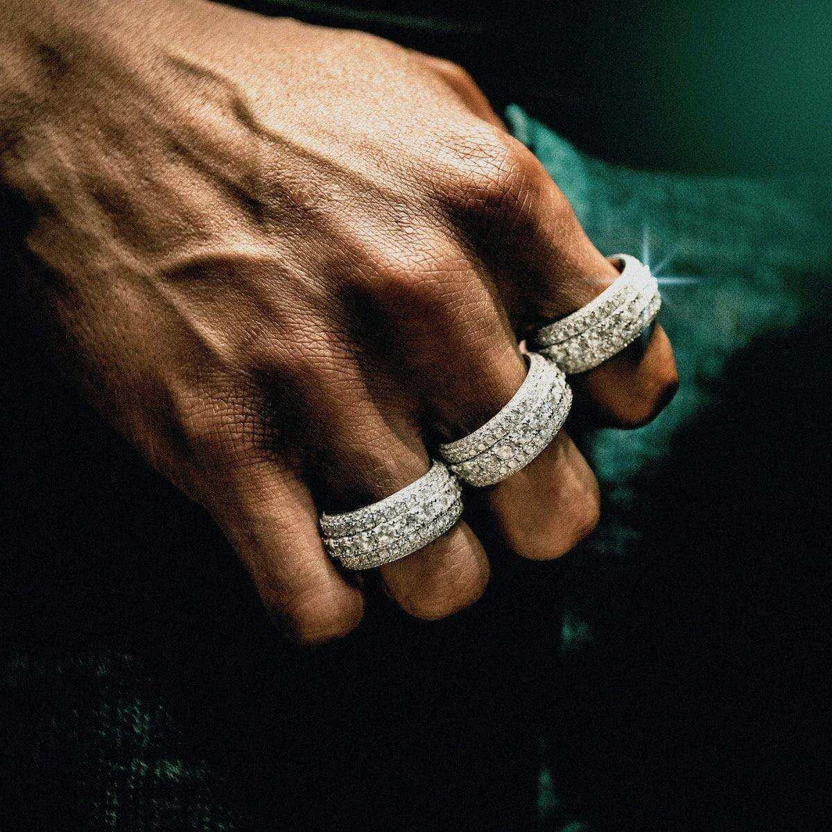 GLD Men 5 Layer Diamond Band Ring in White Gold Vermeil