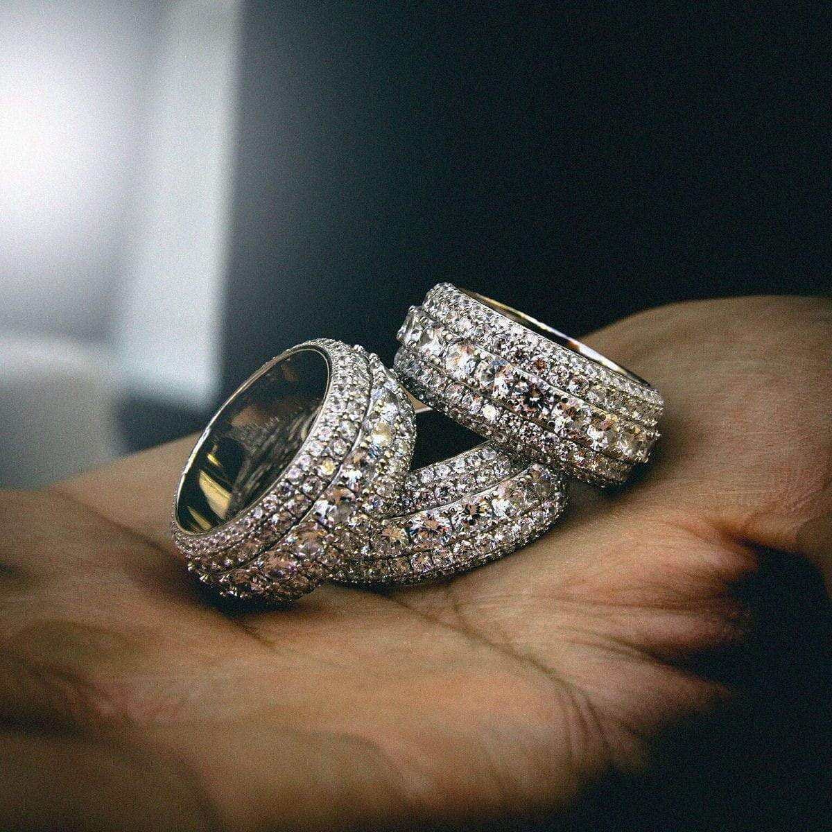 GLD Men 5 Layer Diamond Band Ring in White Gold Vermeil