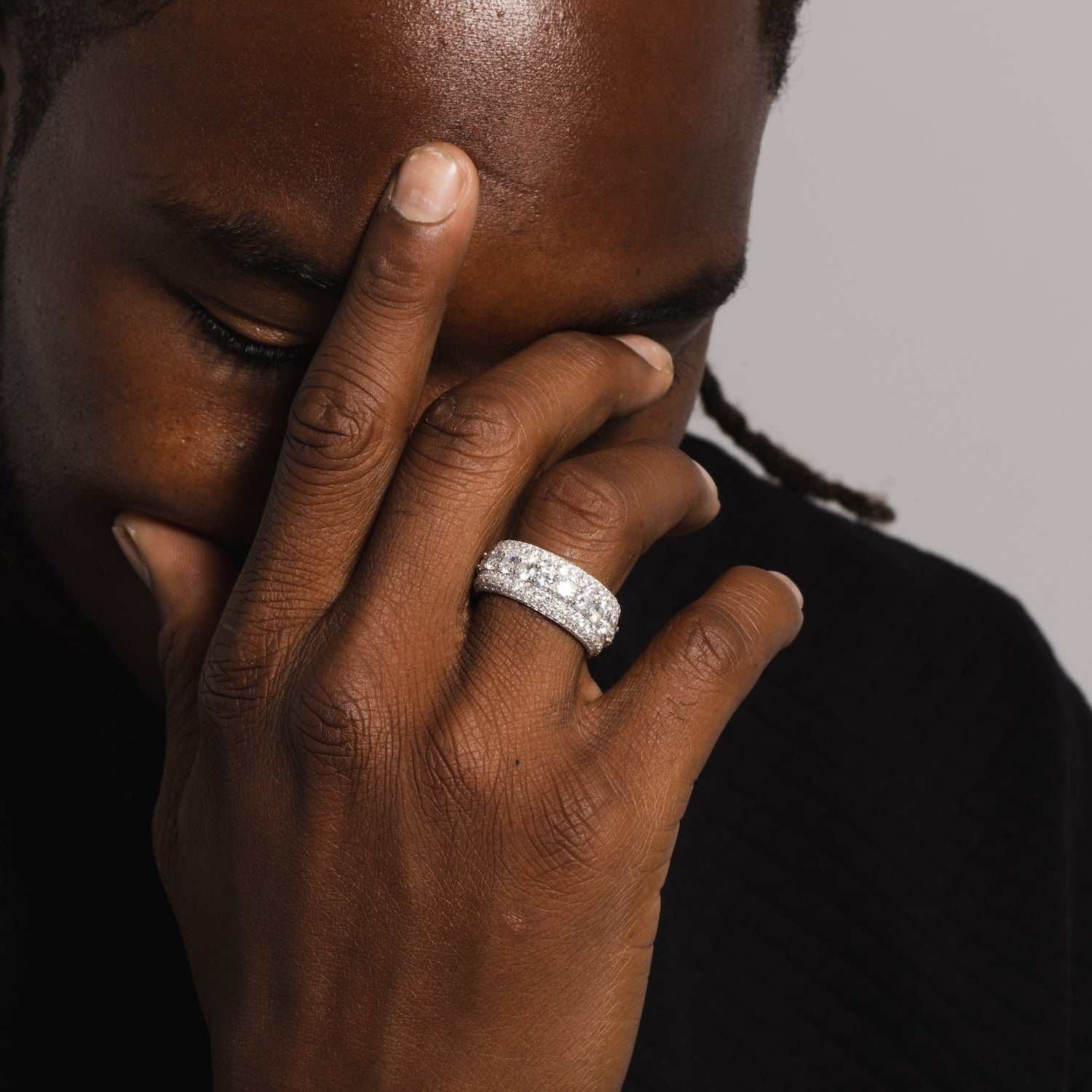 GLD Men 5 Layer Diamond Band Ring in White Gold Vermeil