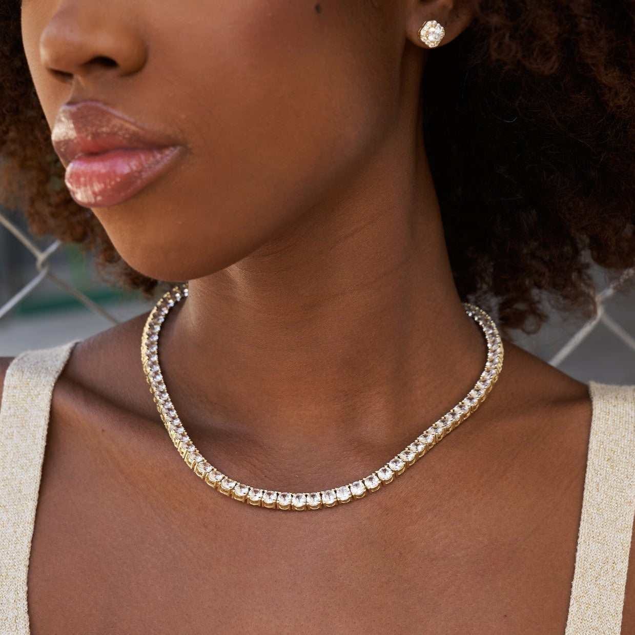 GLD Women Diamond Tennis Necklace in Yellow Gold - 5 mm