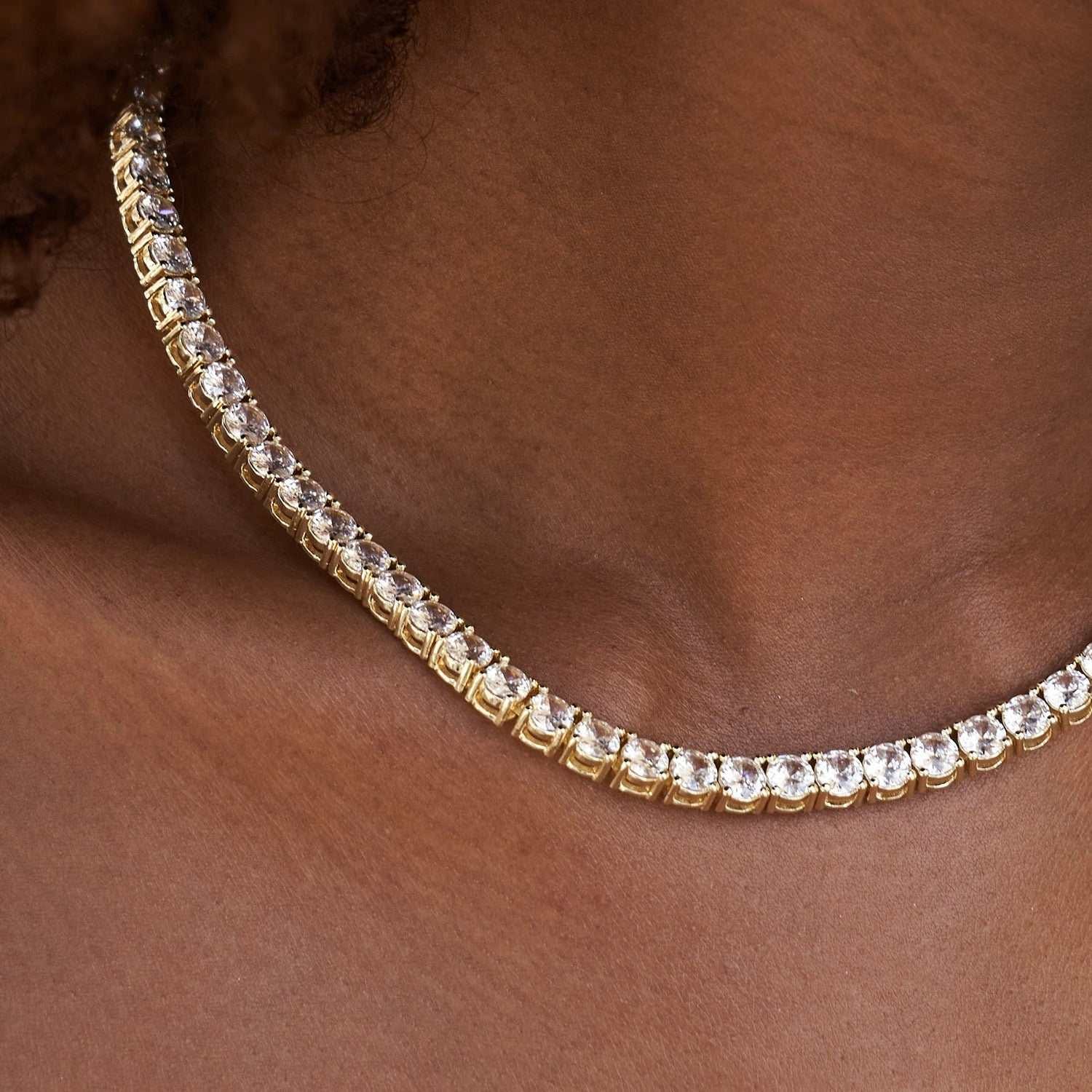 GLD Women Diamond Tennis Necklace in Yellow Gold - 5 mm