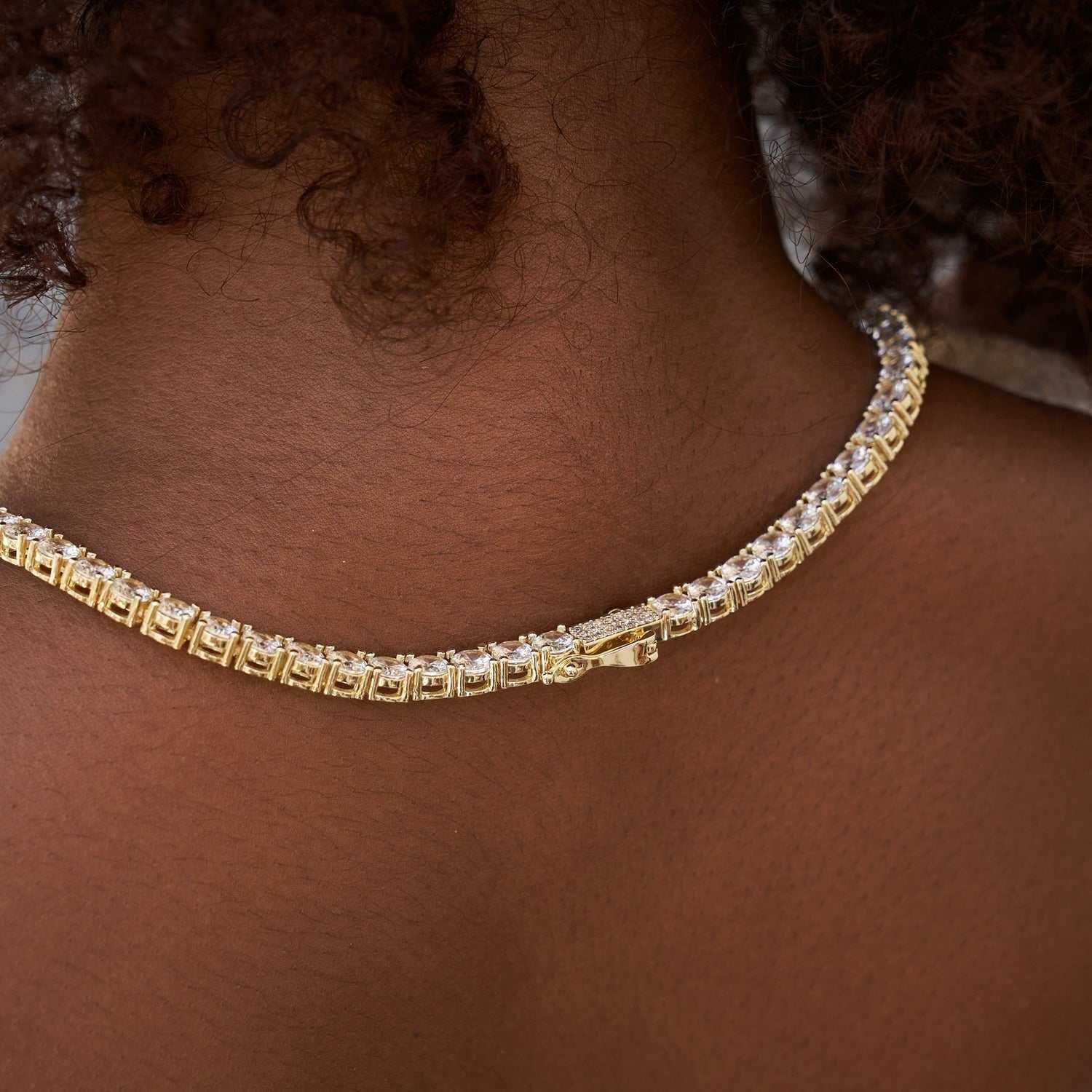 GLD Women Diamond Tennis Necklace in Yellow Gold - 5 mm
