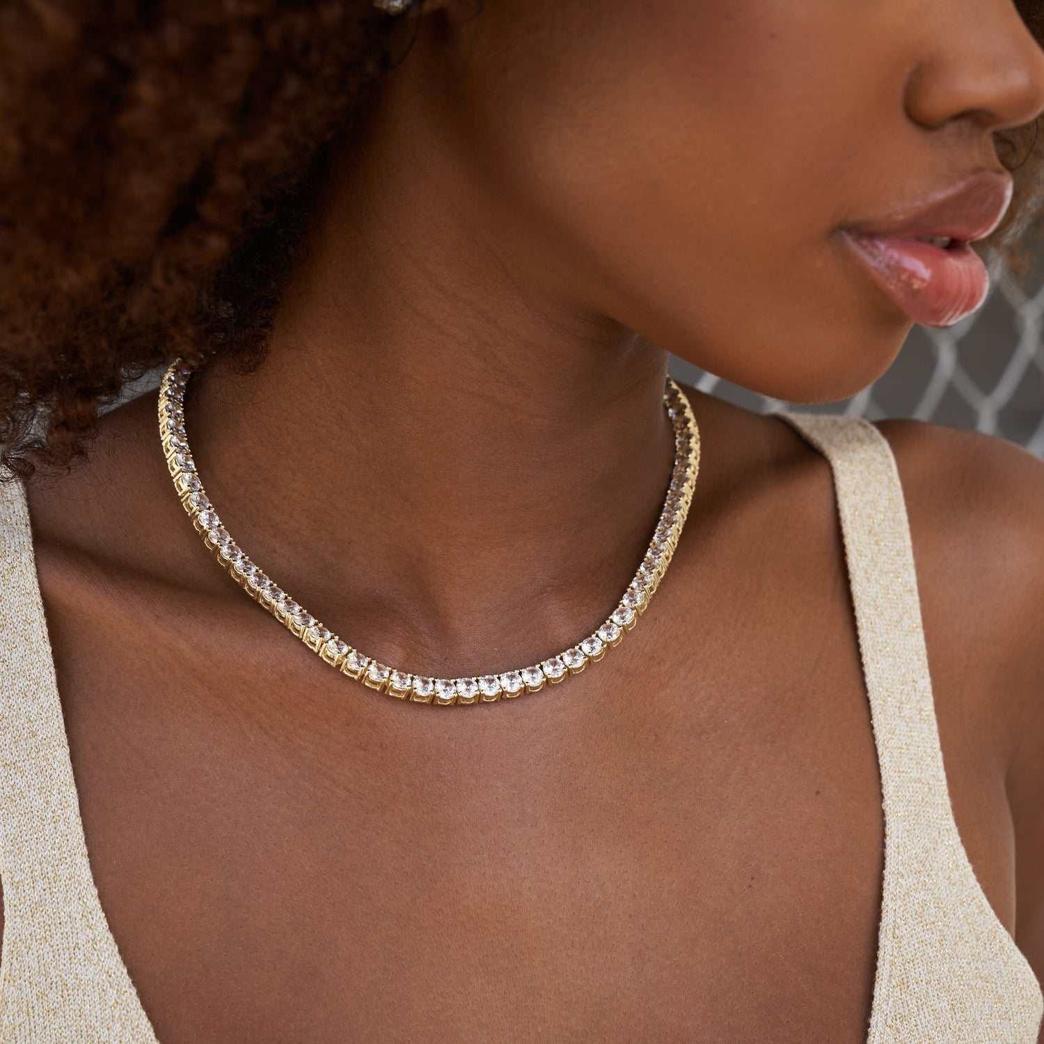 GLD Women Diamond Tennis Necklace in Yellow Gold - 5 mm