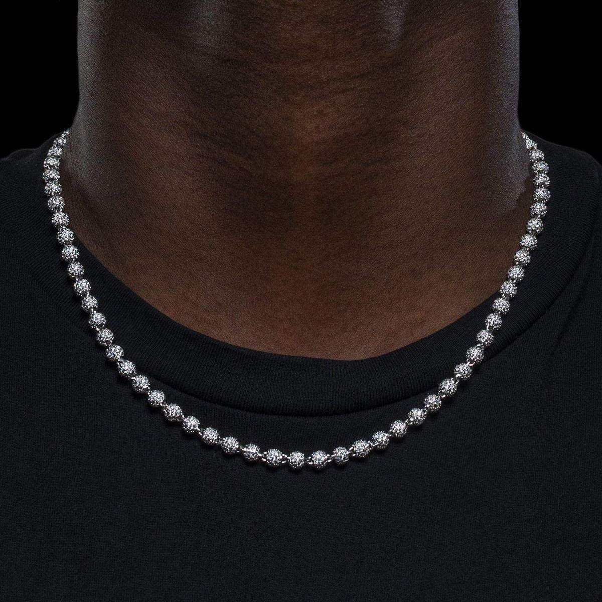 GLD Men Iced Ball Chain in White Gold - 4 mm