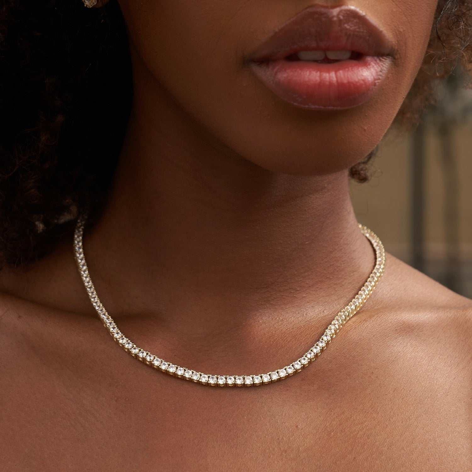 GLD Women Diamond Tennis Necklace in Yellow Gold - 3 mm