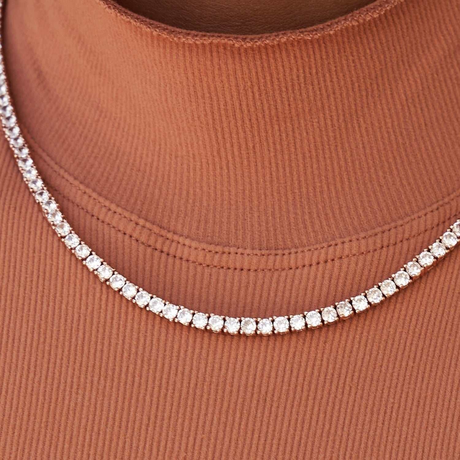 GLD Women Diamond Tennis Necklace in Rose Gold - 3 mm