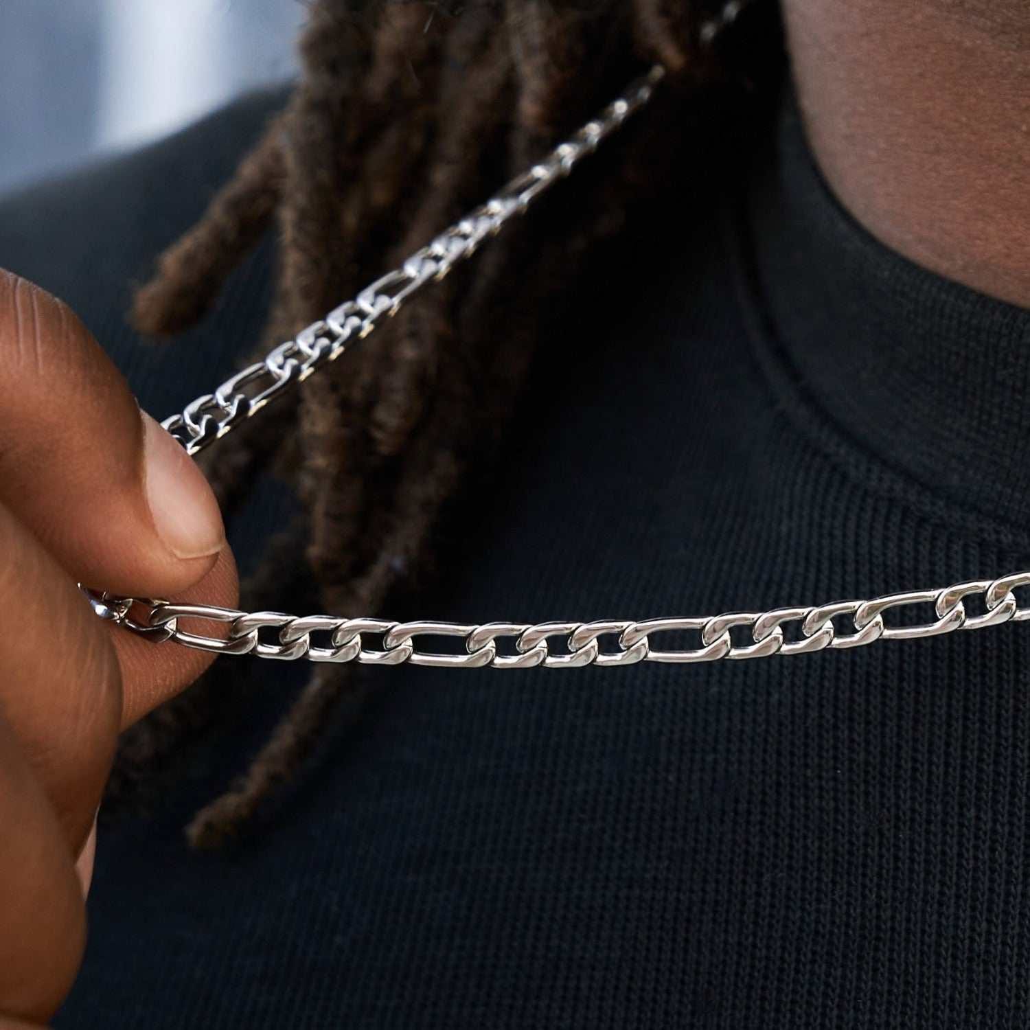 GLD Men Figaro Link Chain in White Gold - 4 mm