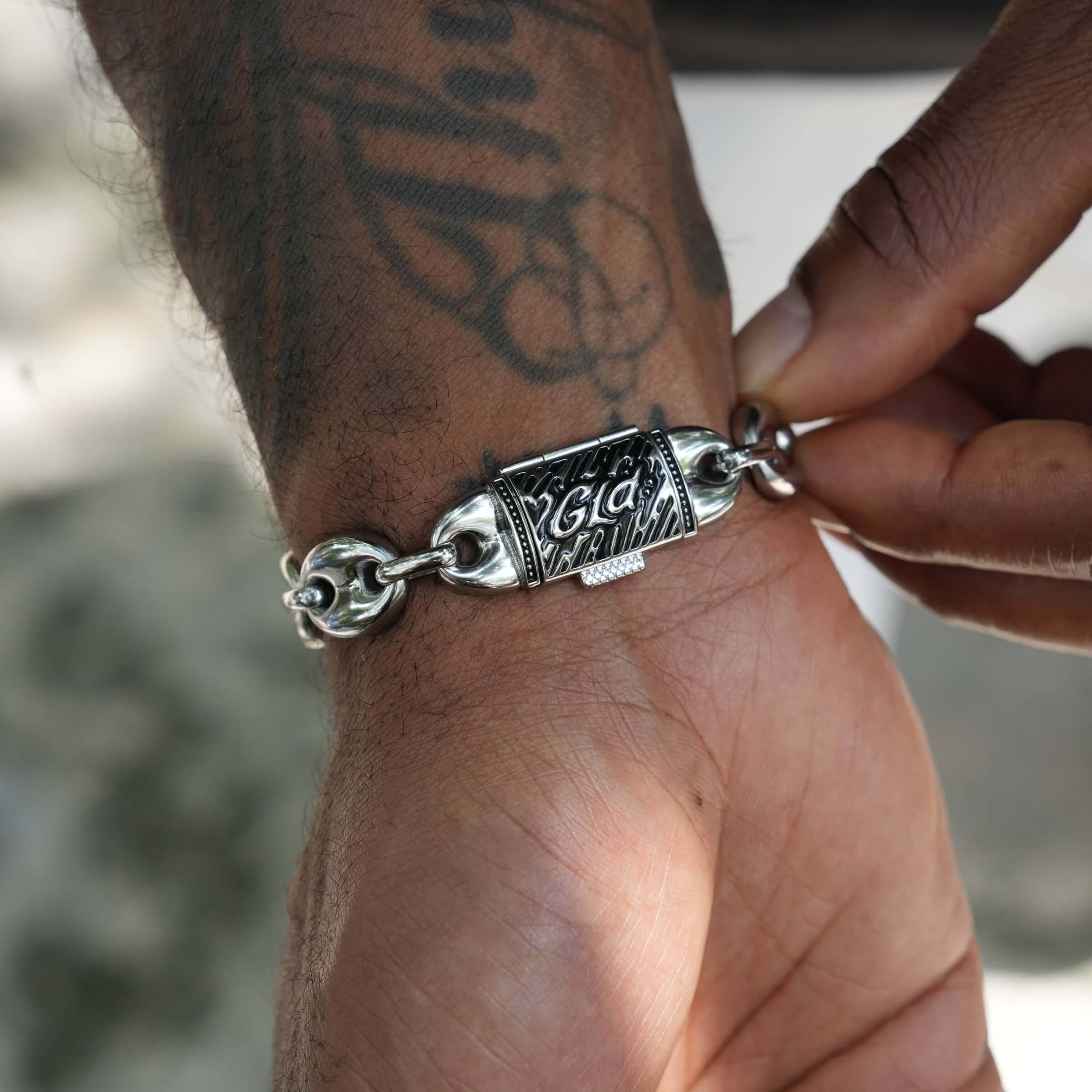 GLD Men Puffed Mariner Chain Bracelet in White Gold - 12 mm
