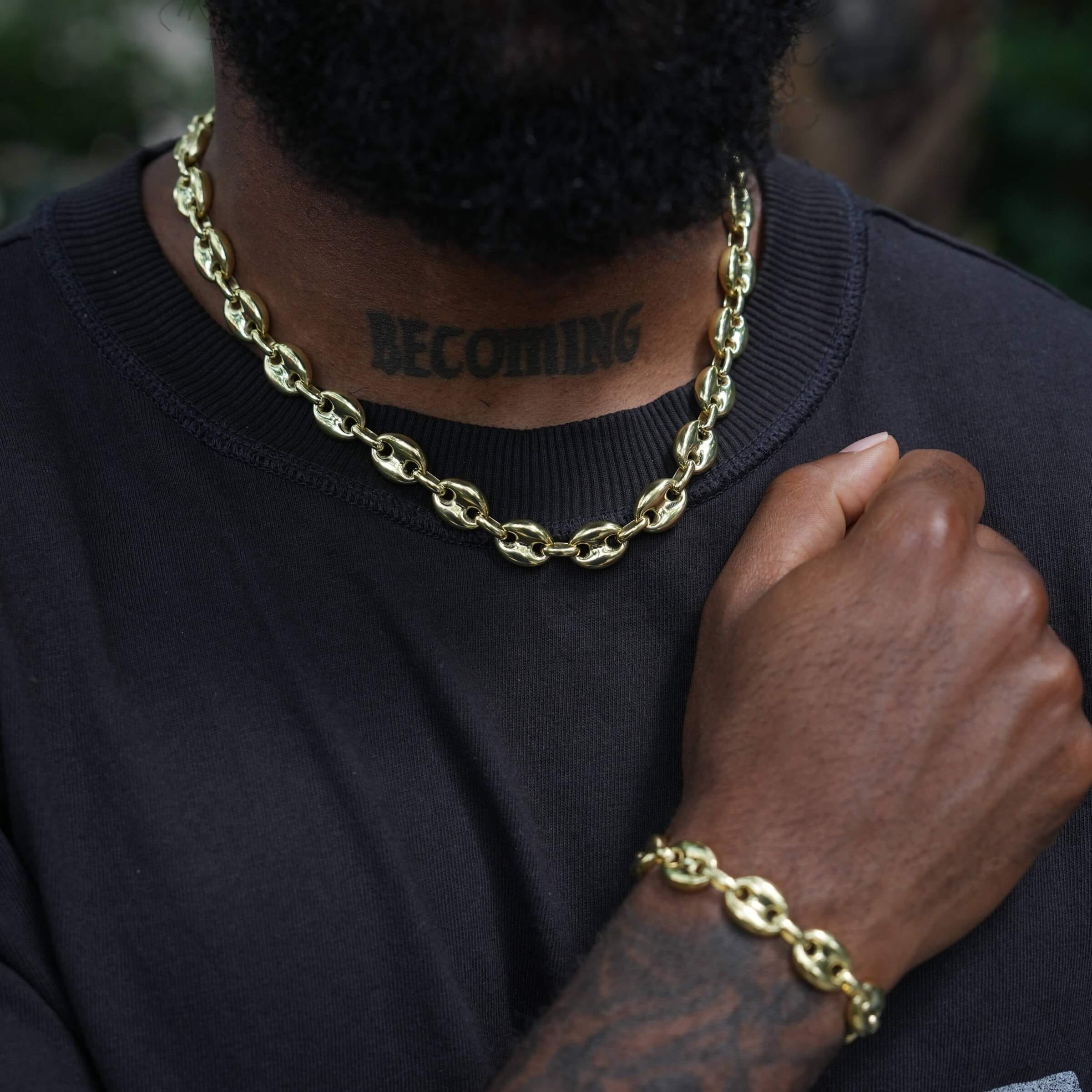 GLD Men Puffed Mariner Chain in Yellow Gold - 12 mm