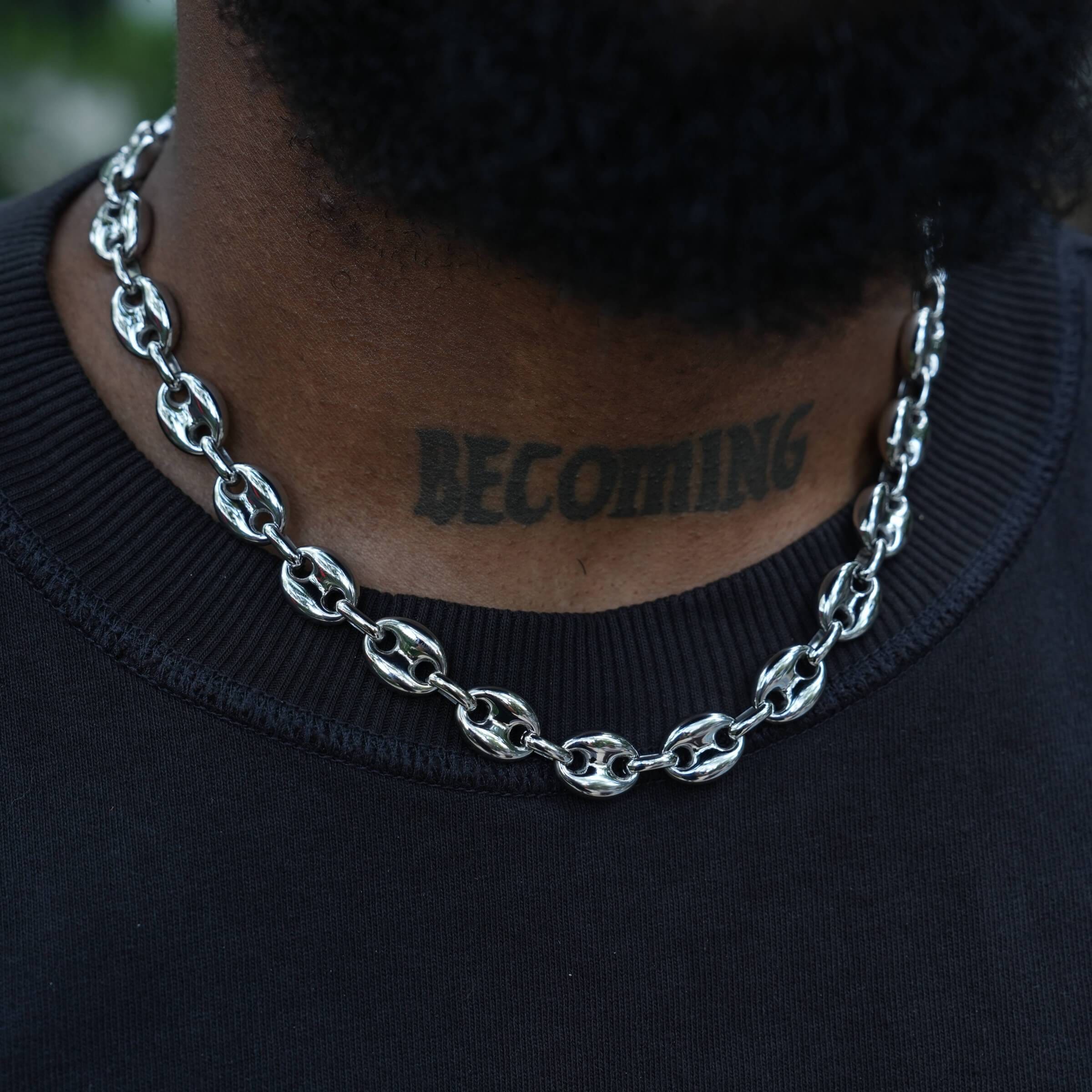 GLD Men Puffed Mariner Chain in White Gold - 12 mm