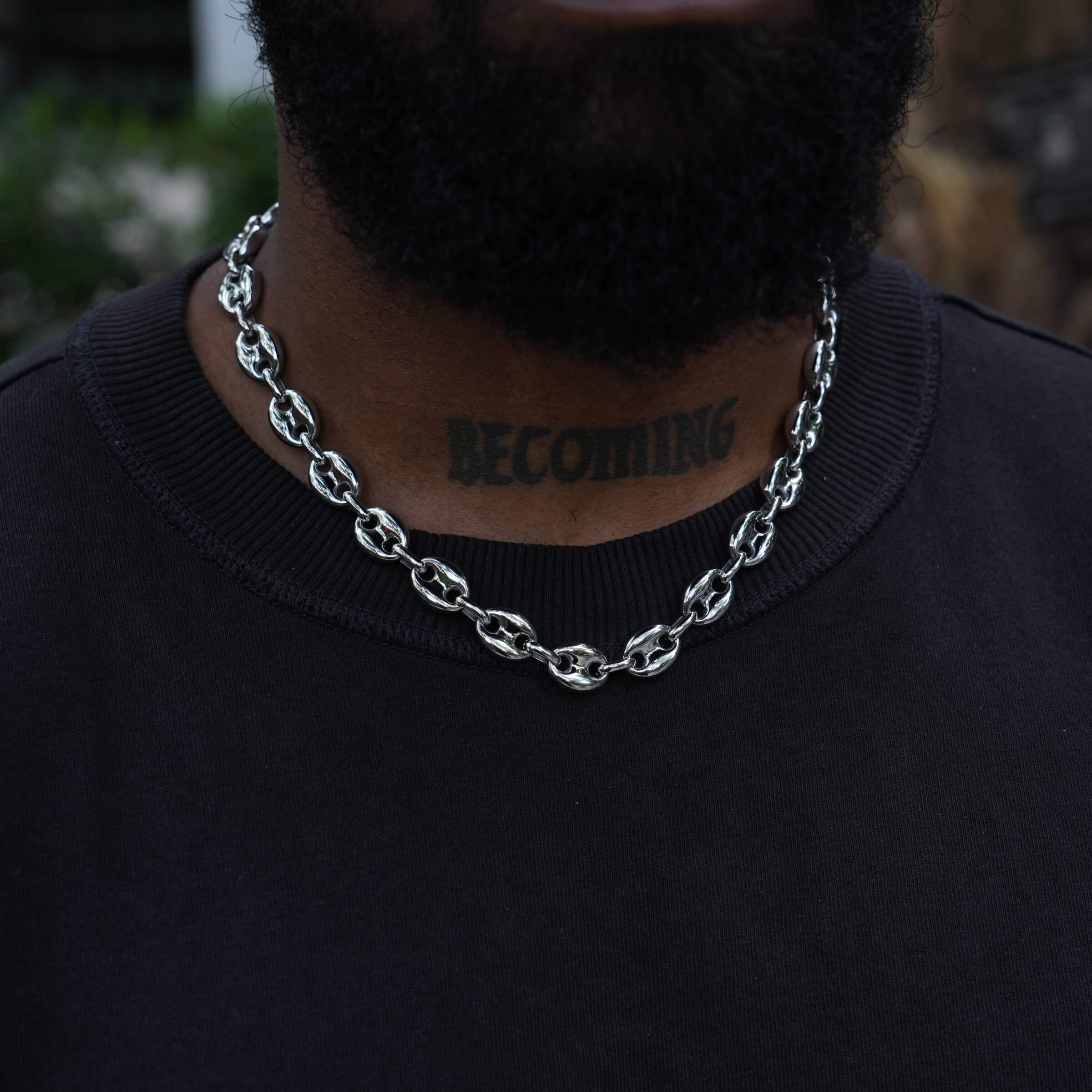 GLD Men Puffed Mariner Chain in White Gold - 12 mm