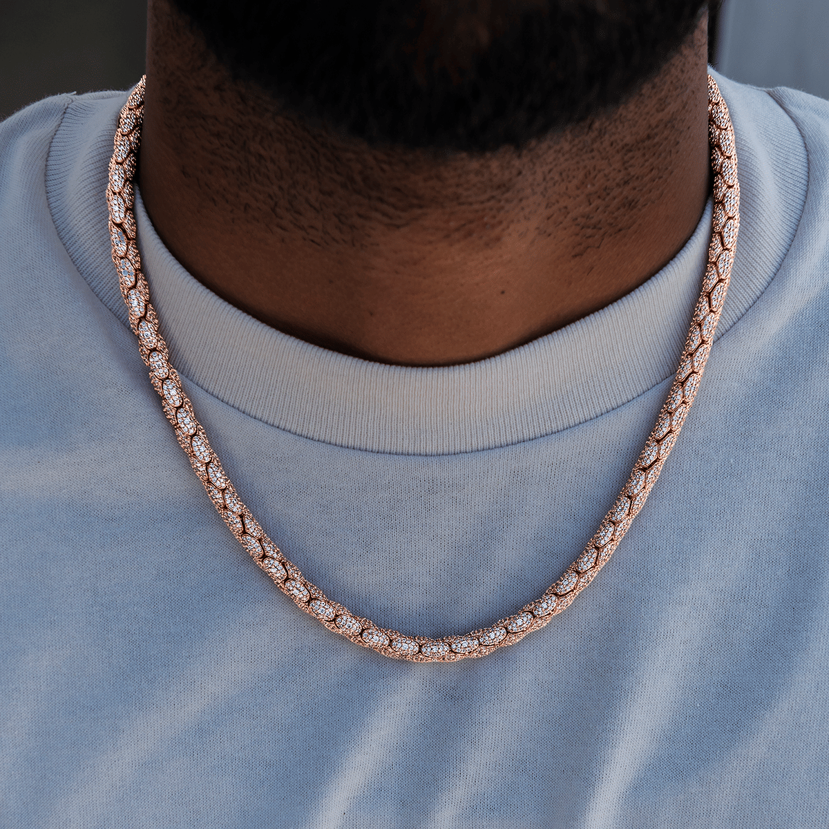 GLD Men Diamond Pave Snake Link Chain in Rose Gold - 6 mm