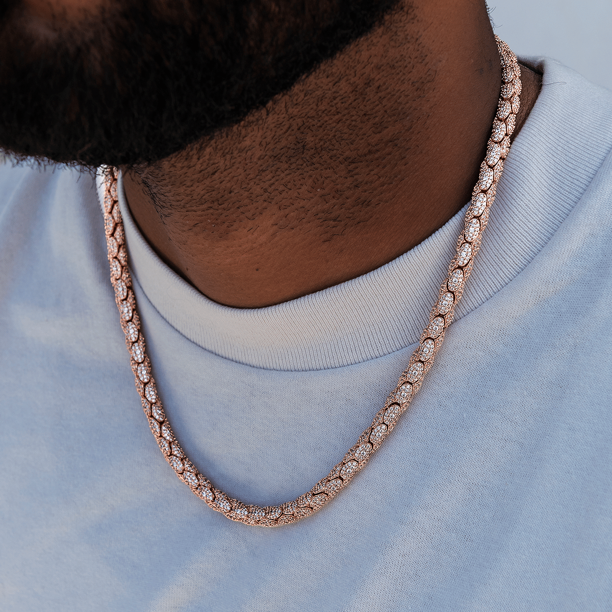 GLD Men Diamond Pave Snake Link Chain in Rose Gold - 6 mm