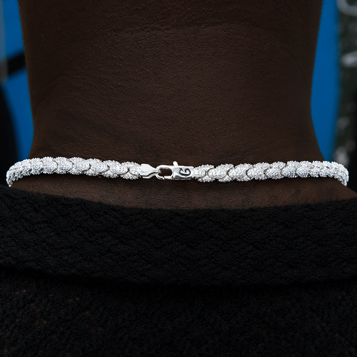 GLD Men Diamond Pave Snake Link Chain in White Gold - 6 mm