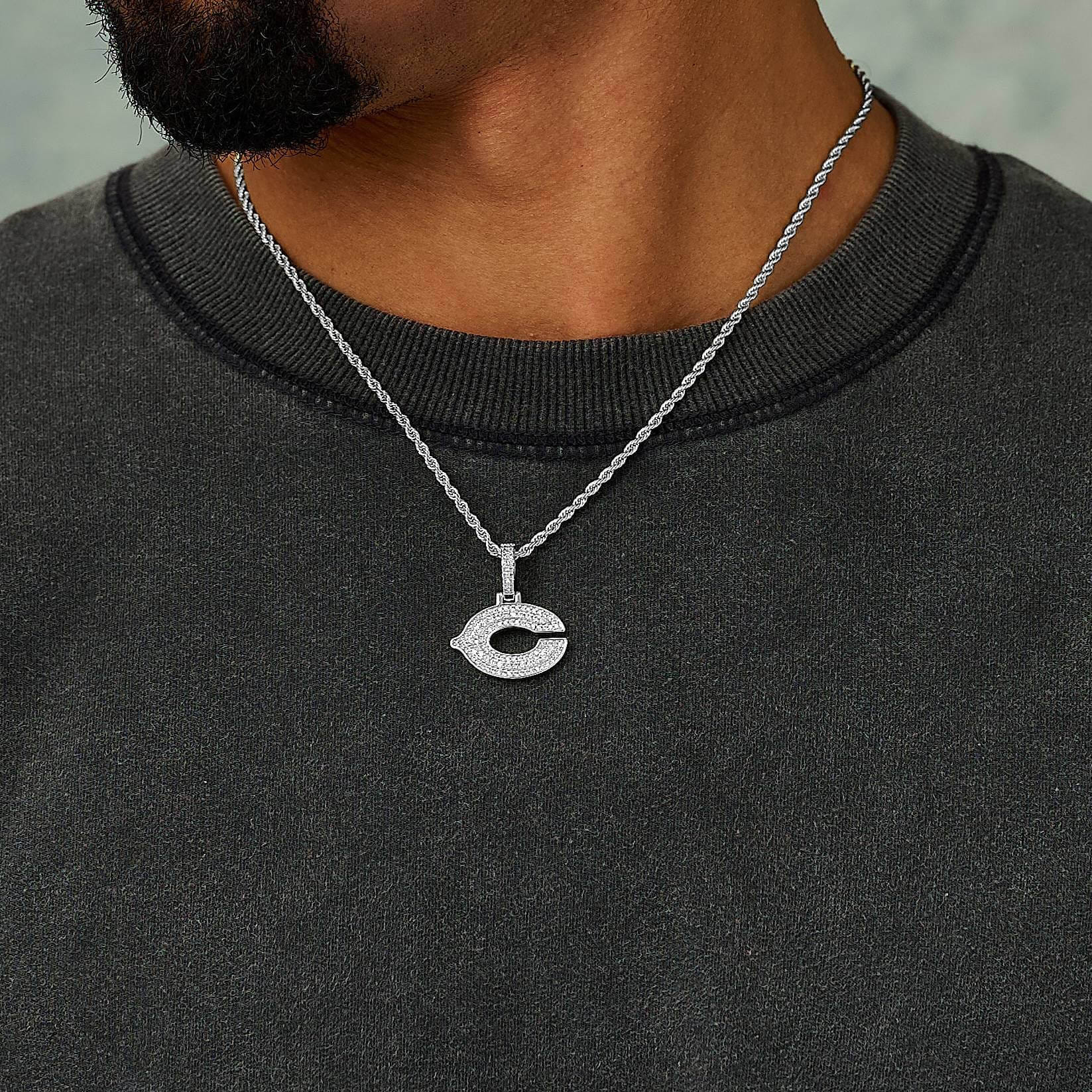 GLD Men Chicago Bears Official NFL Micro Logo Pendant in White Gold