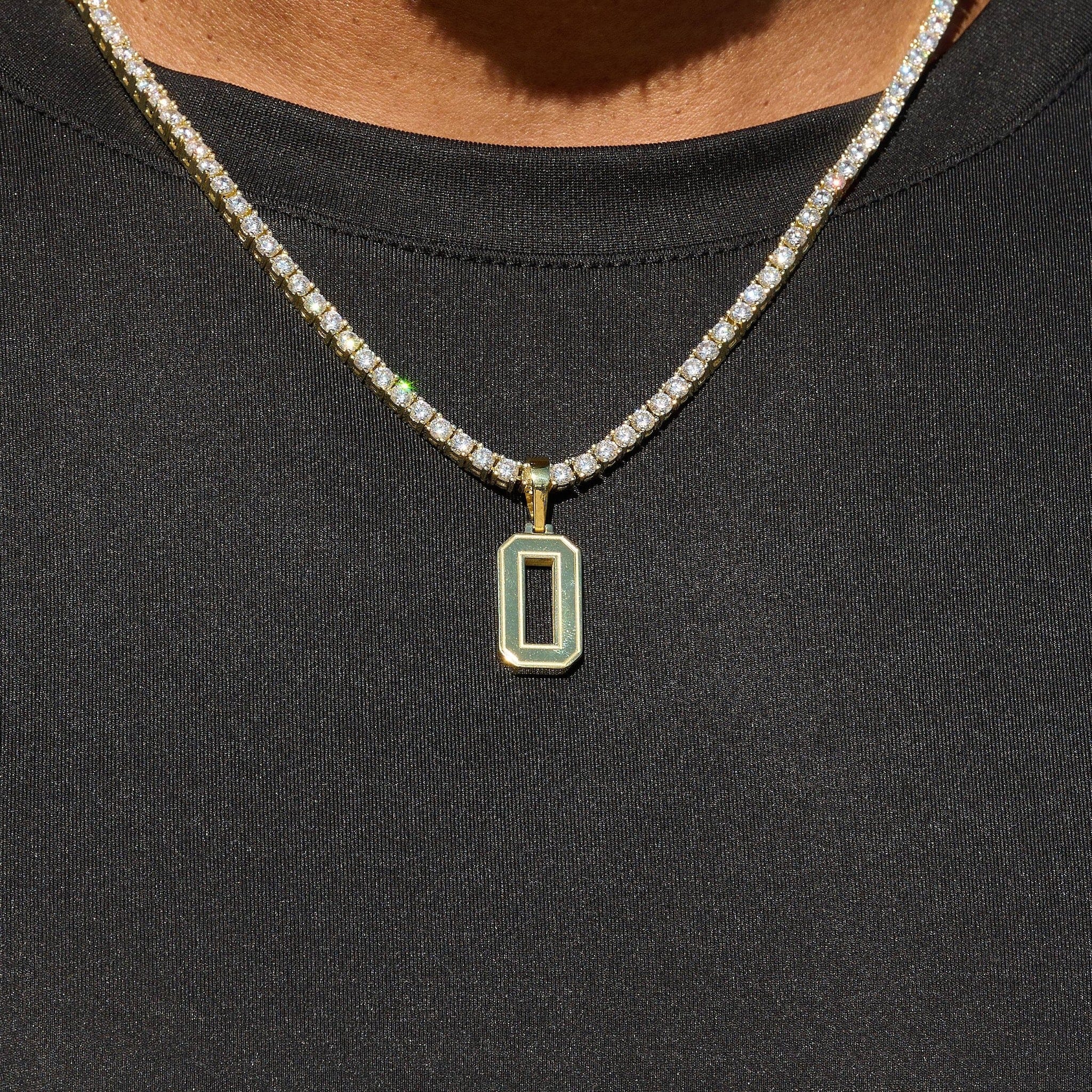 GLD PROMO SETS Micro Block Number Pendant in Yellow Gold