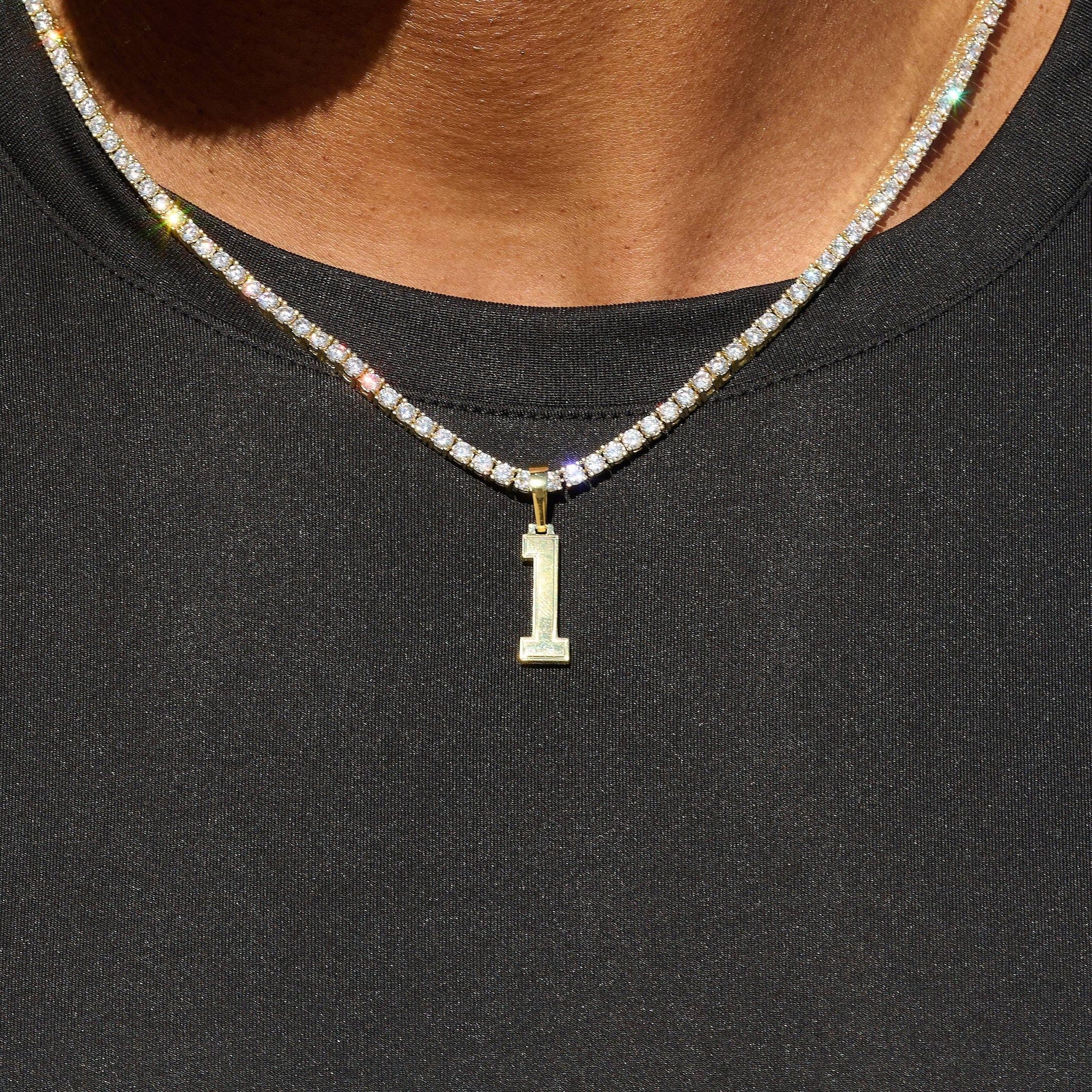 GLD Men Micro Block Number Pendant in Yellow Gold