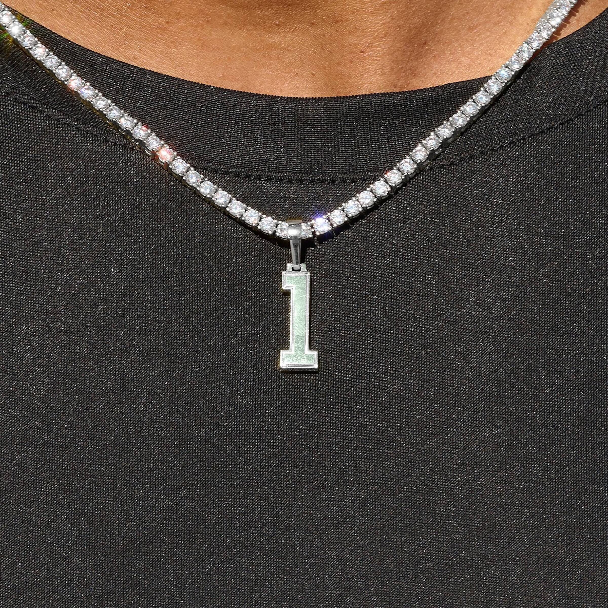 GLD PROMO SETS Micro Block Number Pendant in White Gold