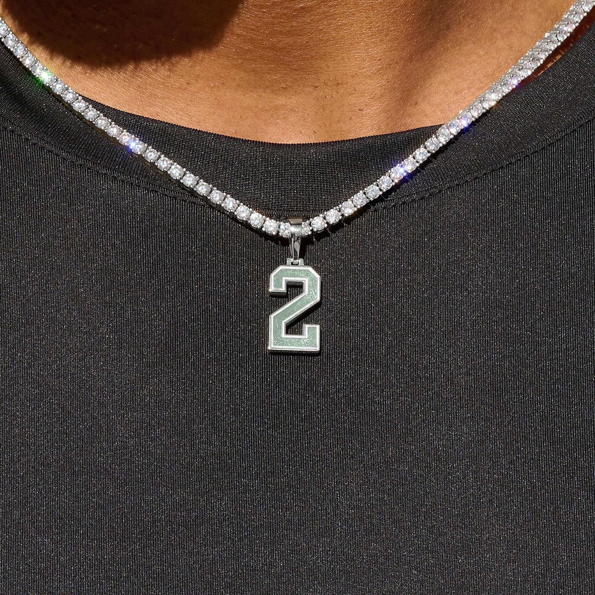 GLD Men Micro Block Number Pendant in White Gold
