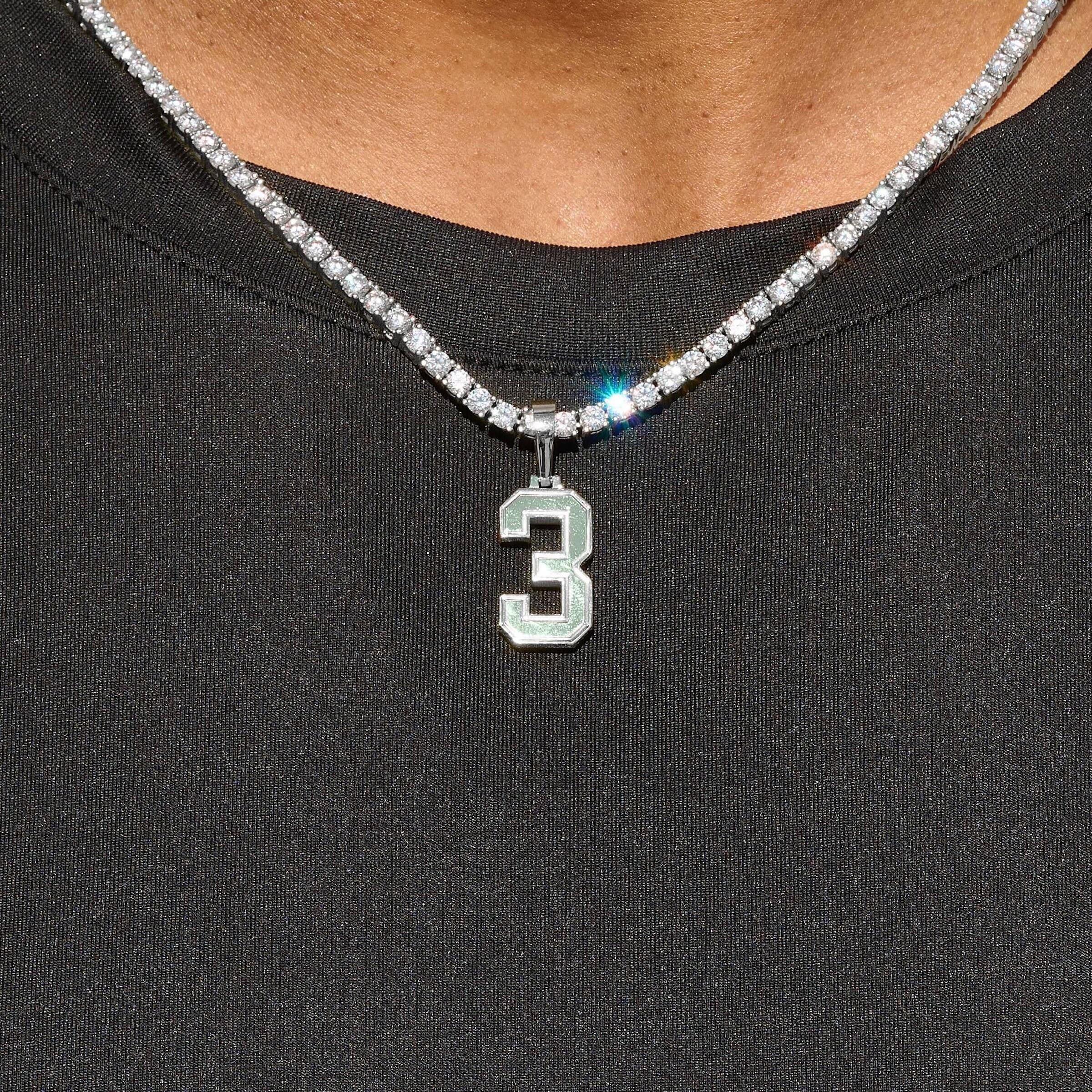 GLD Men Micro Block Number Pendant in White Gold