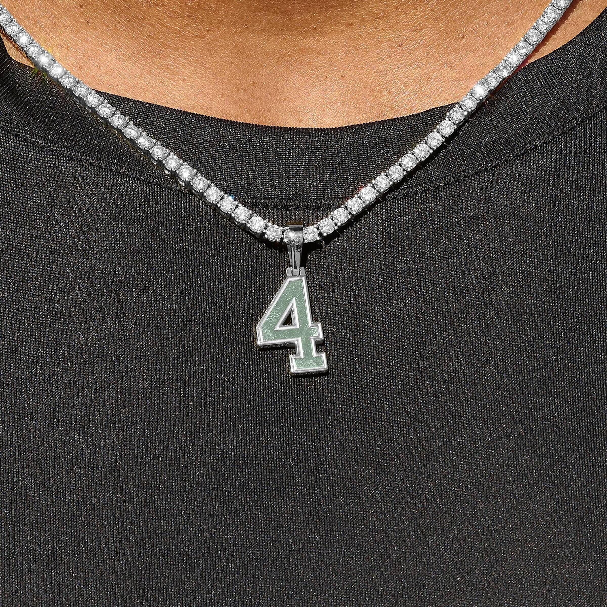 GLD Men Micro Block Number Pendant in White Gold