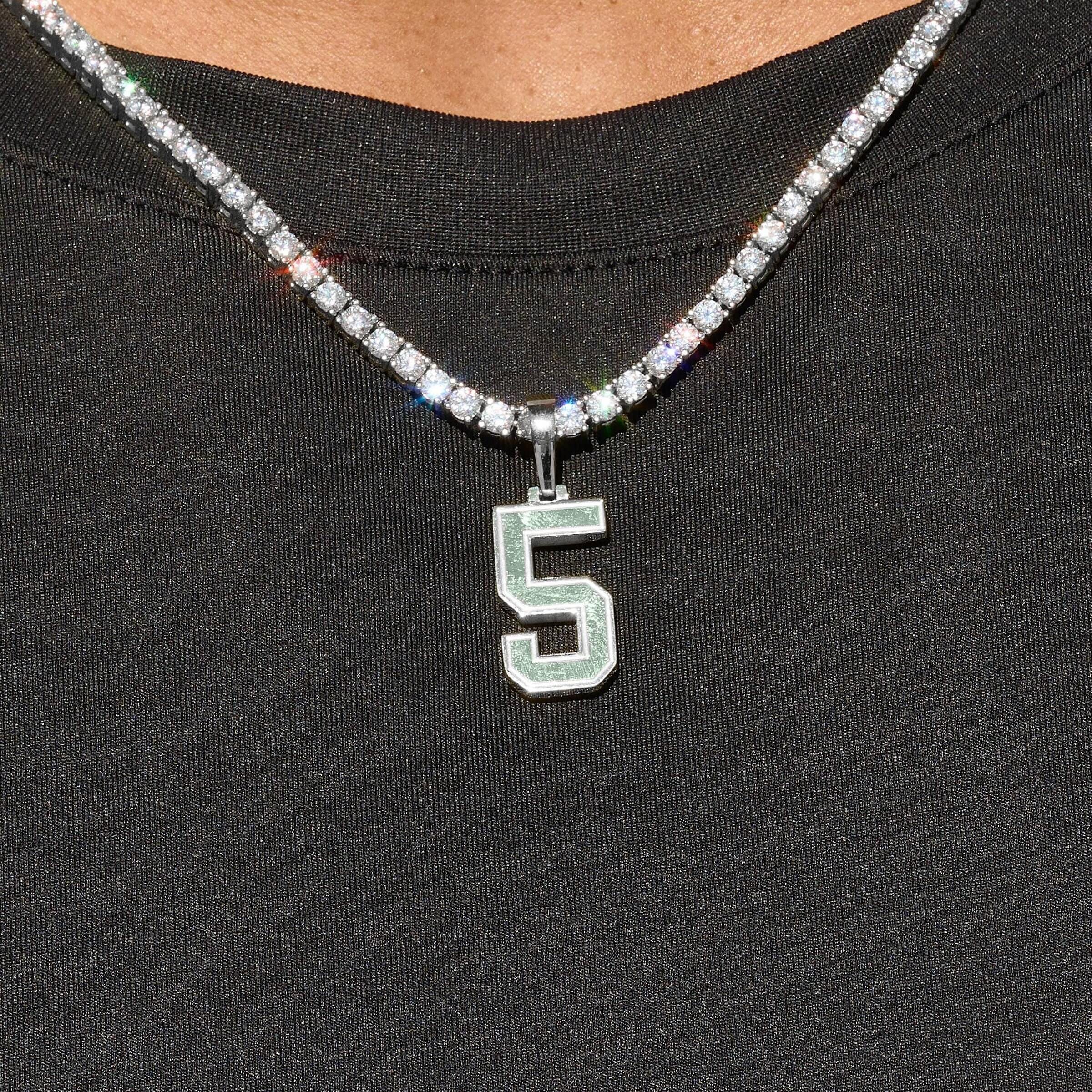 GLD Men Micro Block Number Pendant in White Gold