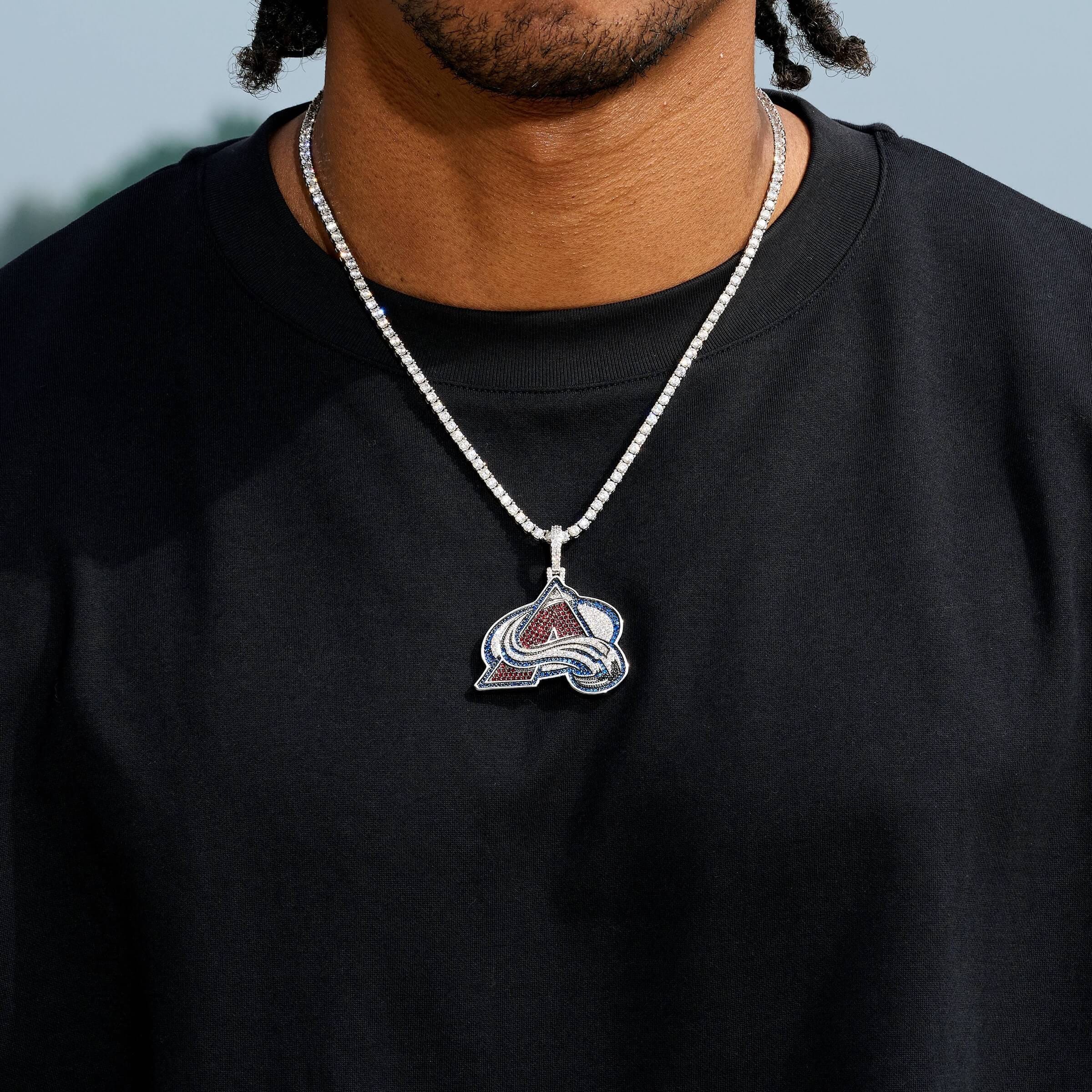 GLD Men Colorado Avalanche Official NHL Logo Pendant in White Gold