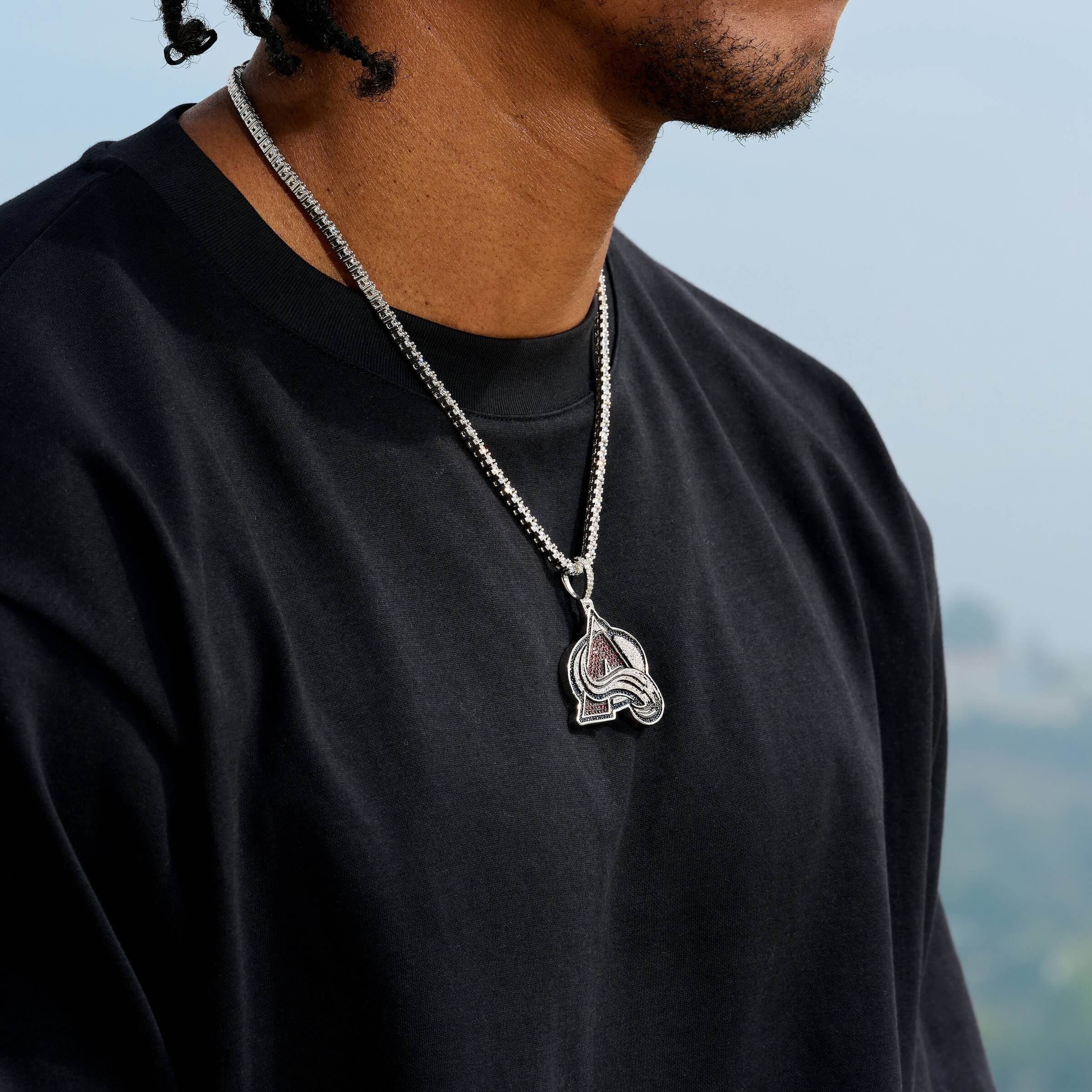 GLD Men Colorado Avalanche Official NHL Logo Pendant in White Gold