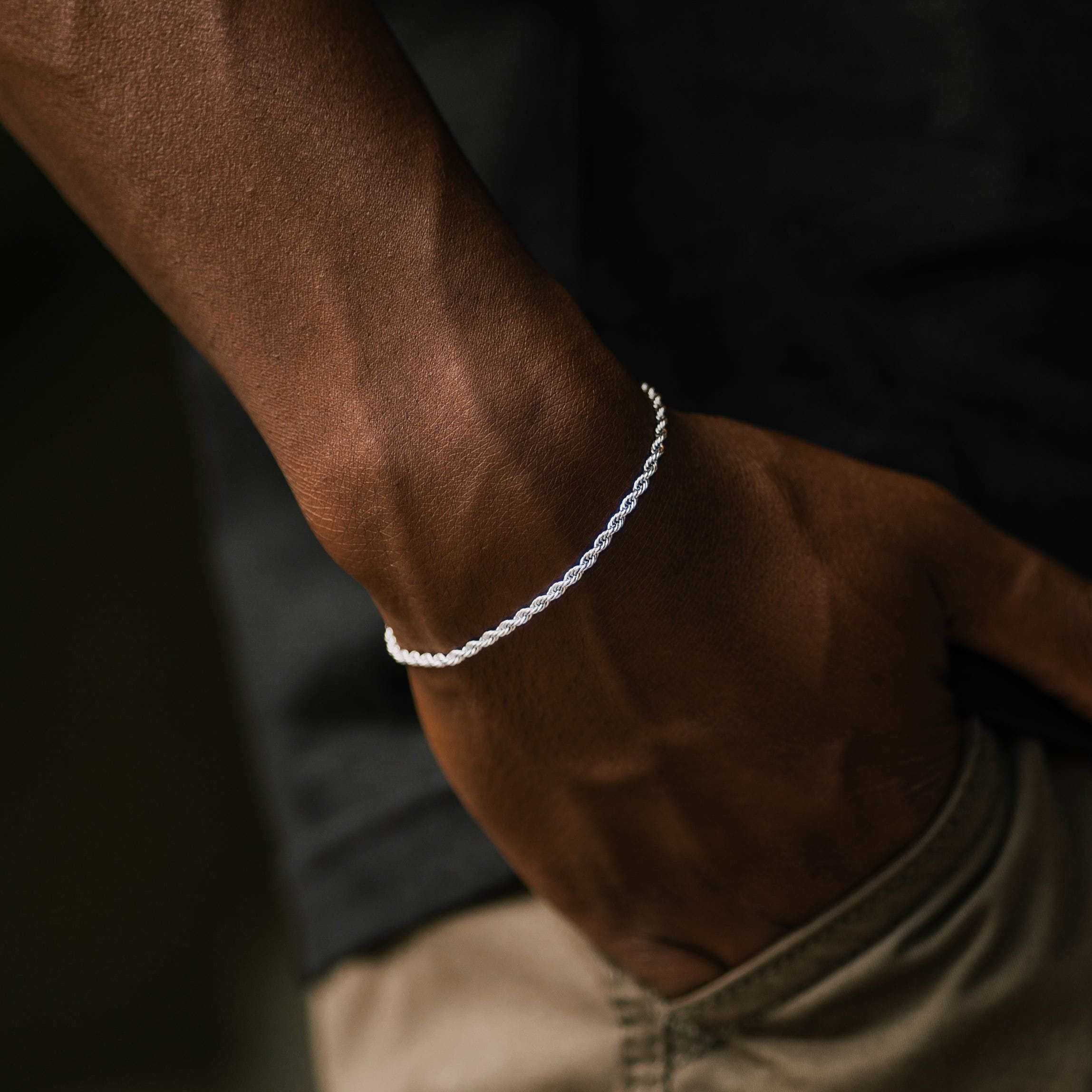 GLD Men Rope Bracelet in White Gold (Adjustable) - 2 mm