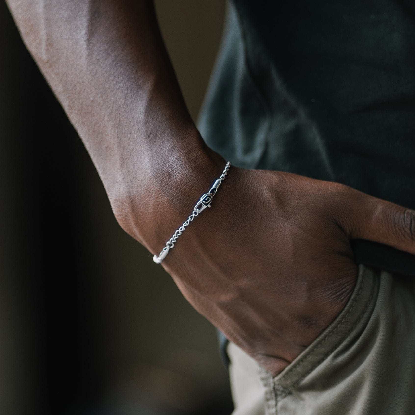 GLD Men Rope Bracelet in White Gold (Adjustable) - 2 mm