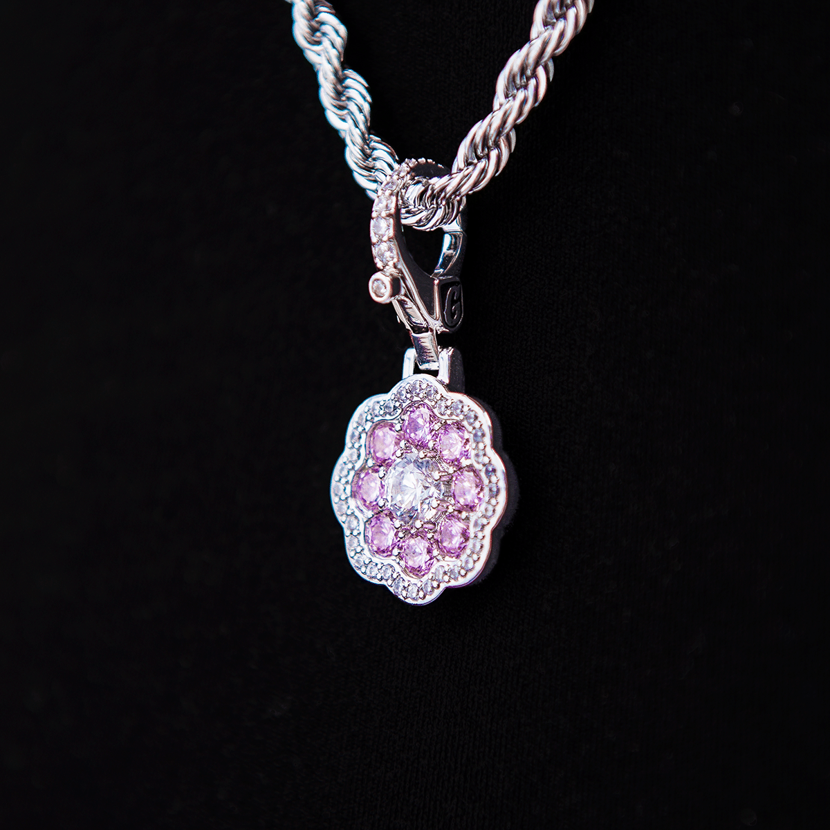 GLD PROMO SETS - WOMEN Pink Flower Stone Clip On Pendant - White Gold