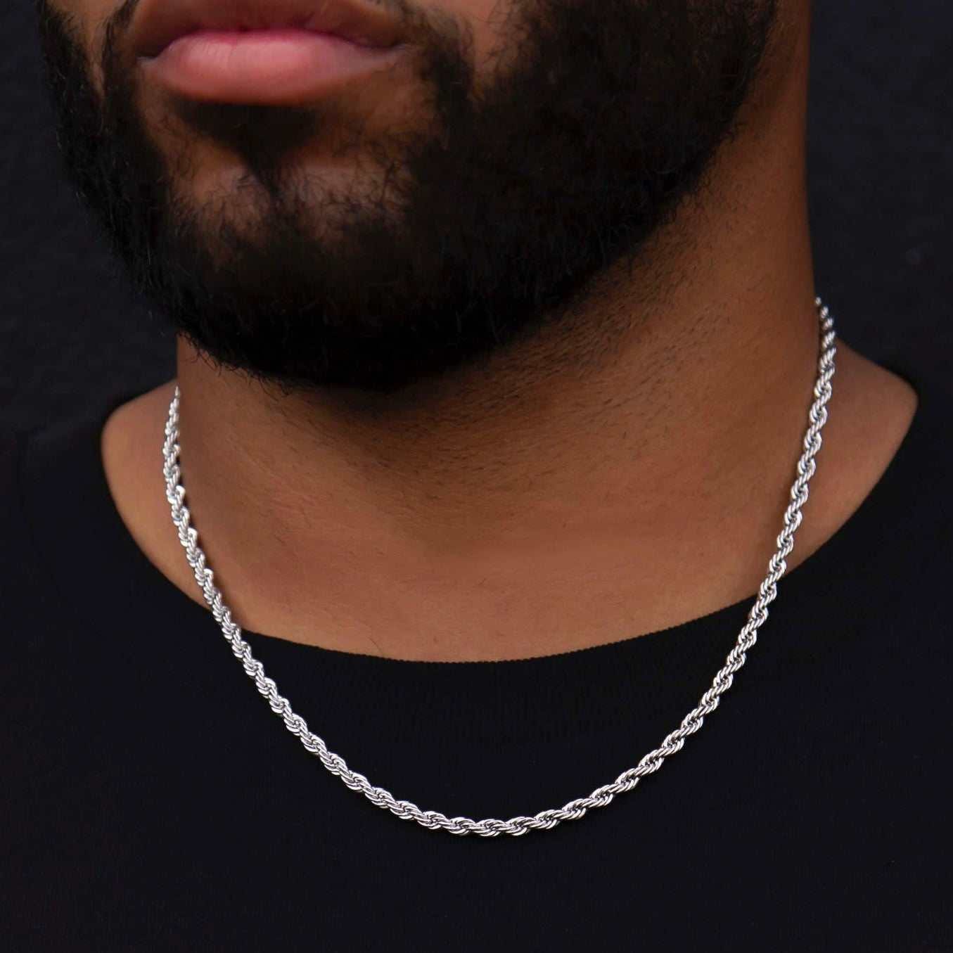 GLD Men Rope Chain in Sterling Silver - 4 mm