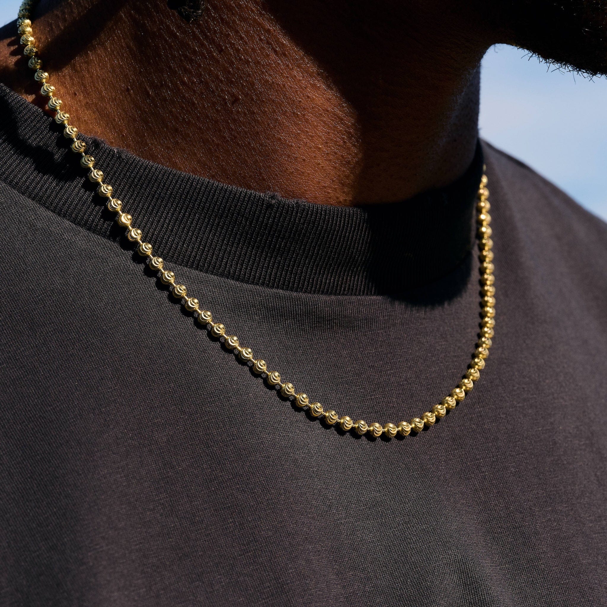 GLD Men Moon Cut Ball Chain in Yellow Gold Vermeil - 4 mm