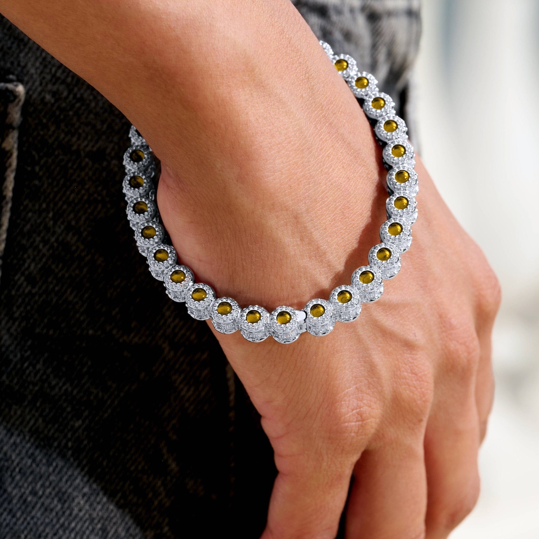 GLD Women Canary Iced Multi Dimensional Bangle Bracelet in White Gold