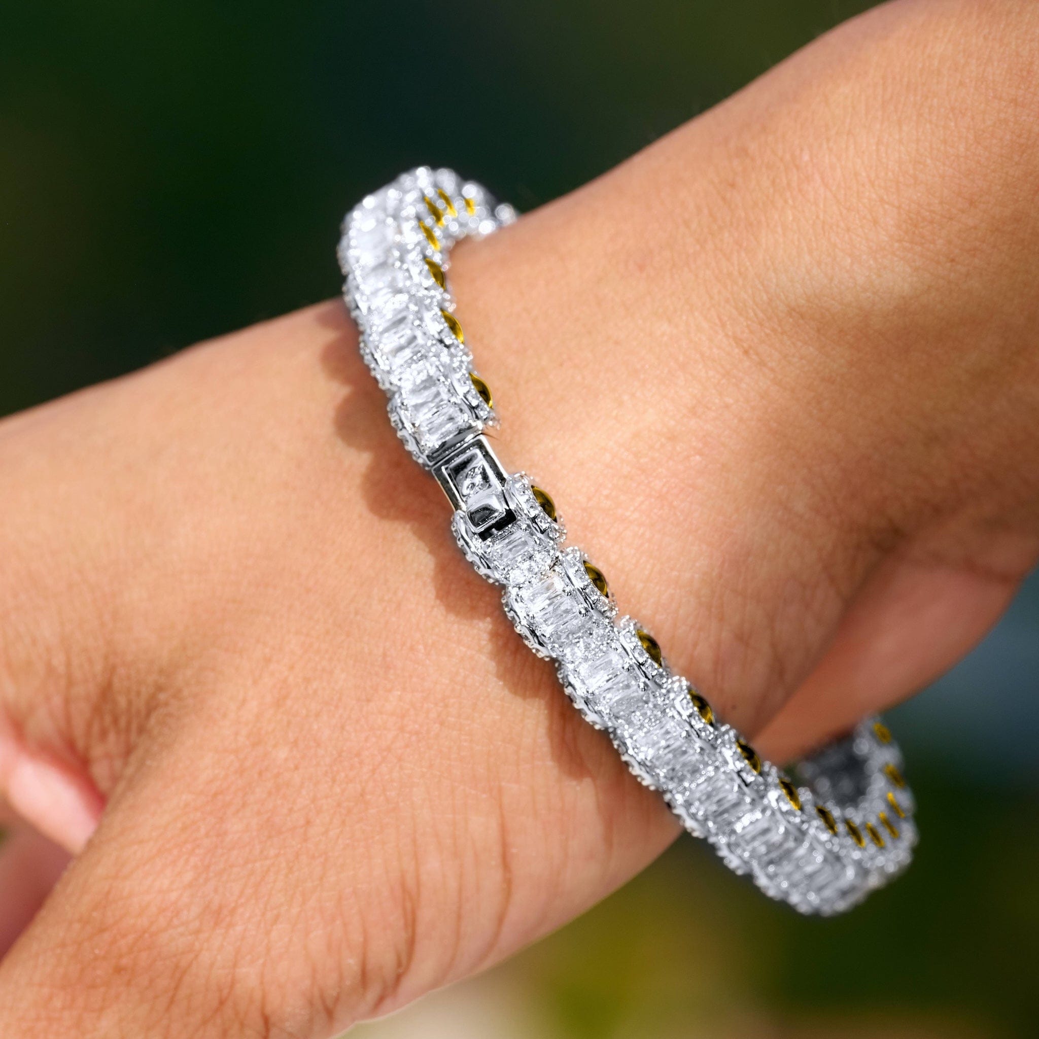 GLD Women Canary Iced Multi Dimensional Bangle Bracelet in White Gold