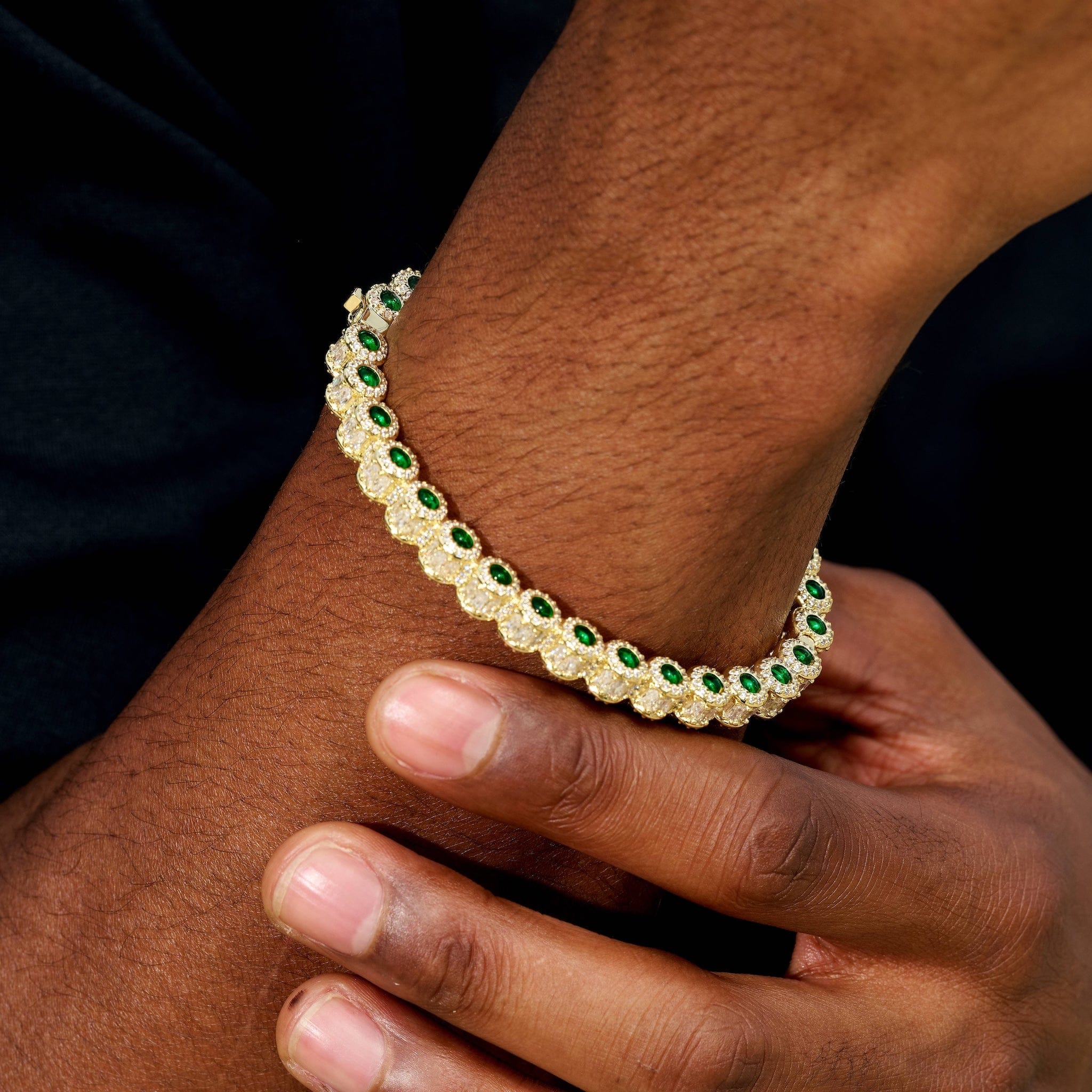 GLD Men Emerald Iced Multi Dimensional Bangle Bracelet in Yellow Gold