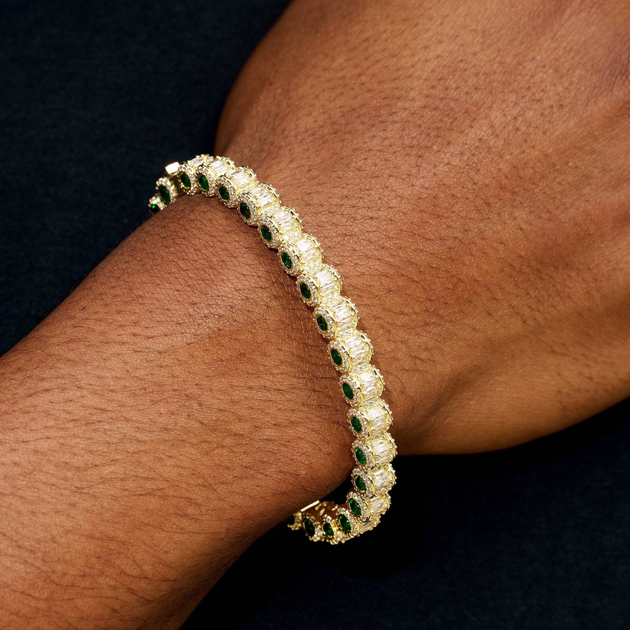 GLD Men Emerald Iced Multi Dimensional Bangle Bracelet in Yellow Gold