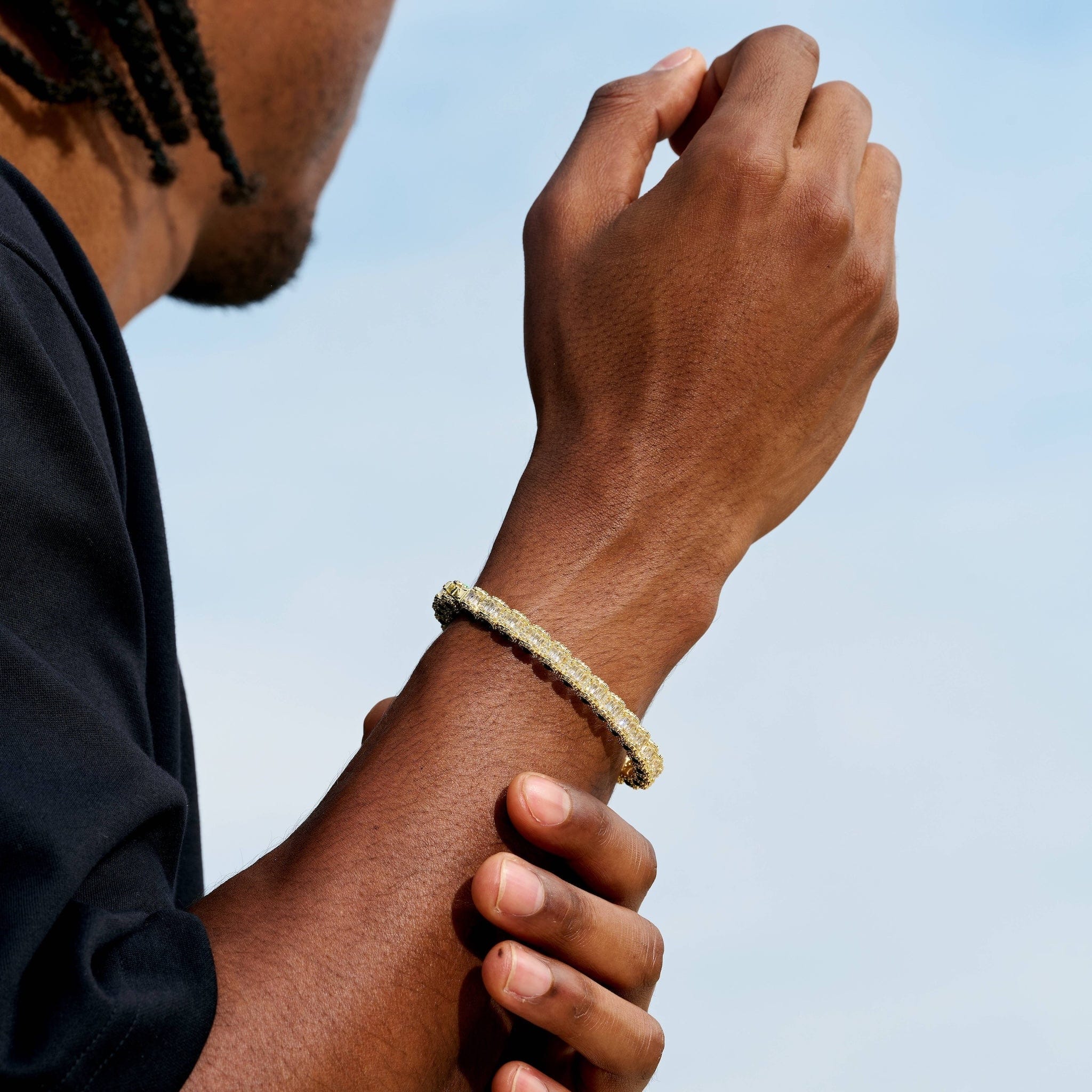 GLD Men Emerald Iced Multi Dimensional Bangle Bracelet in Yellow Gold