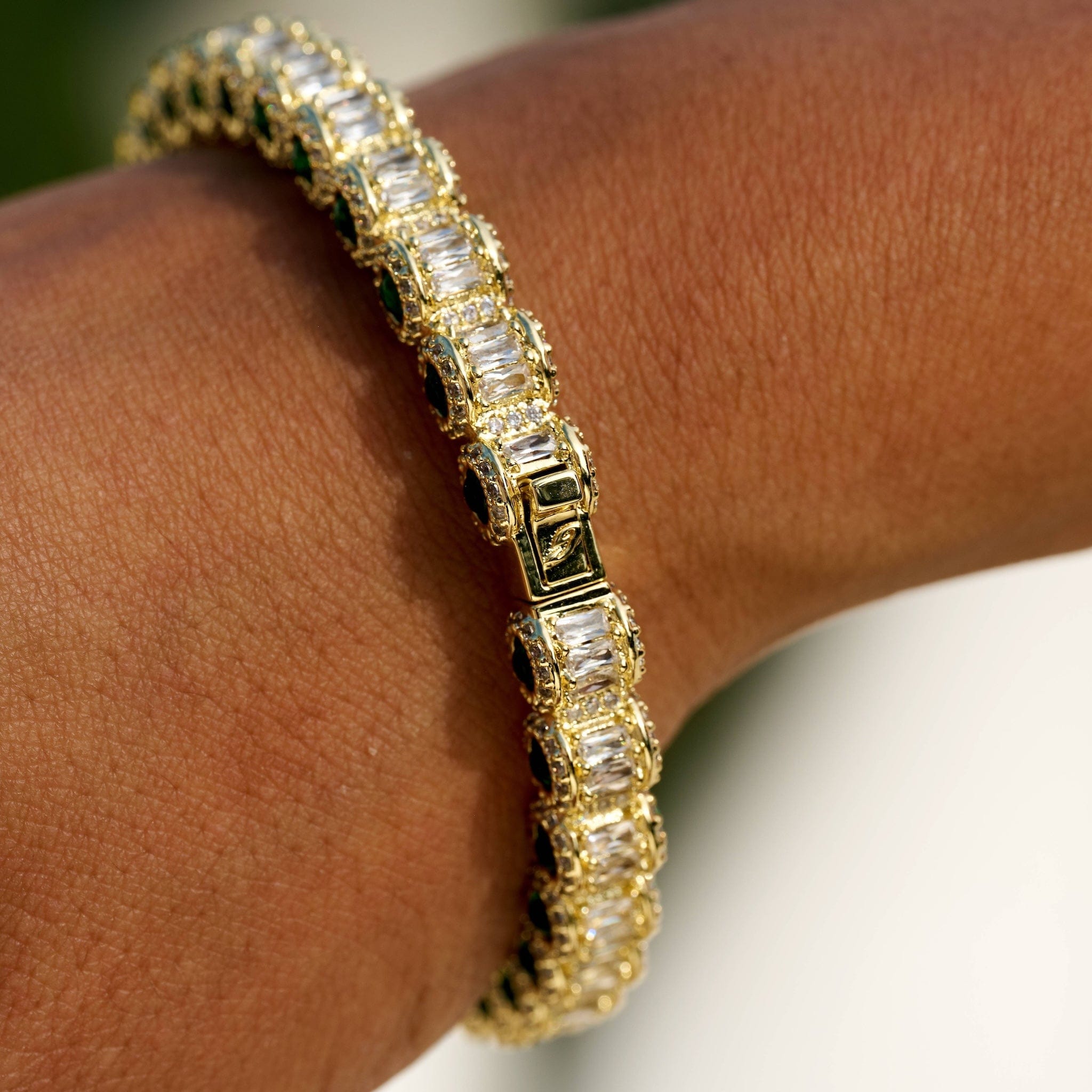 GLD Men Emerald Iced Multi Dimensional Bangle Bracelet in Yellow Gold