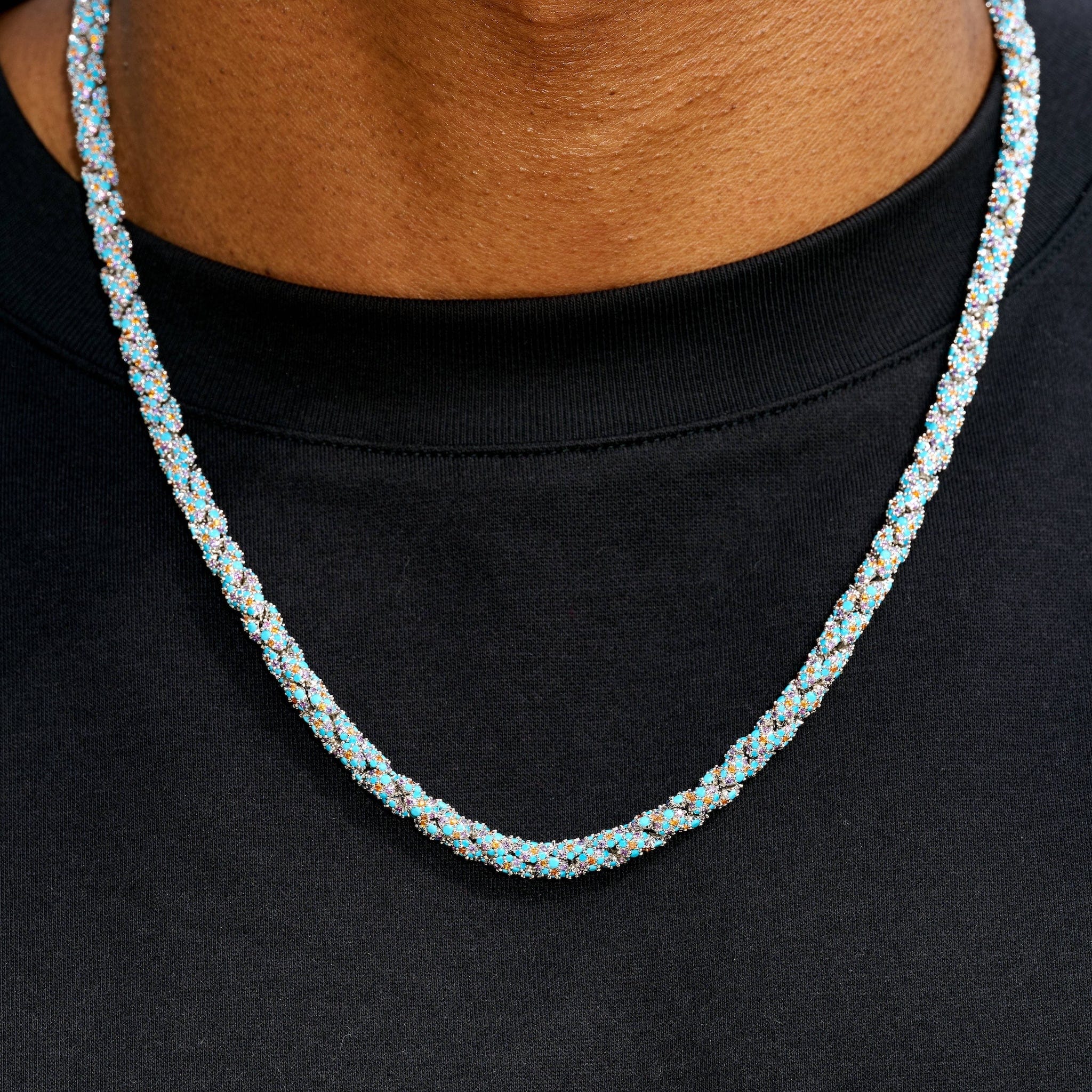 GLD Men Iced Candy Rope Chain Necklace in White Gold