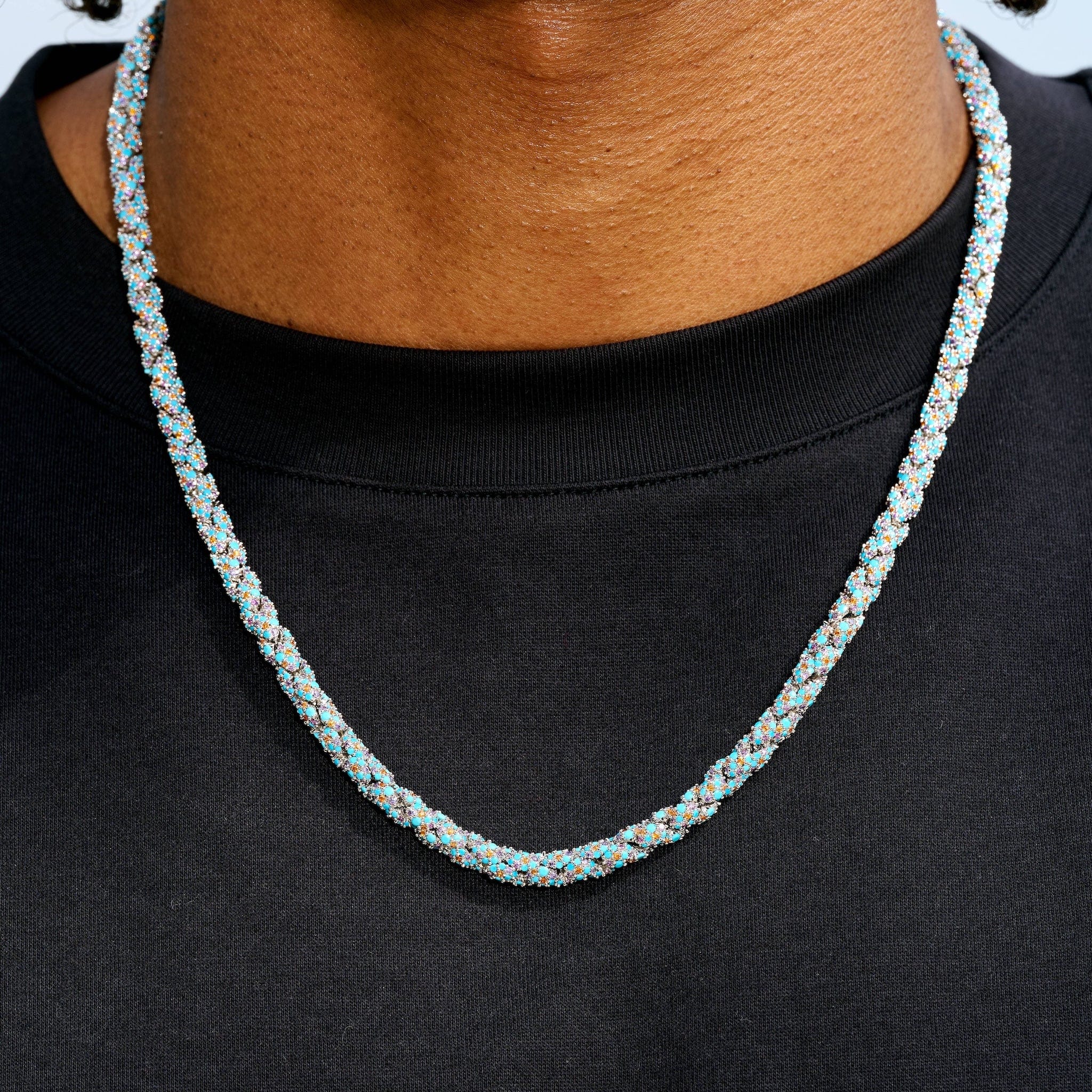 GLD Men Iced Candy Rope Chain Necklace in White Gold