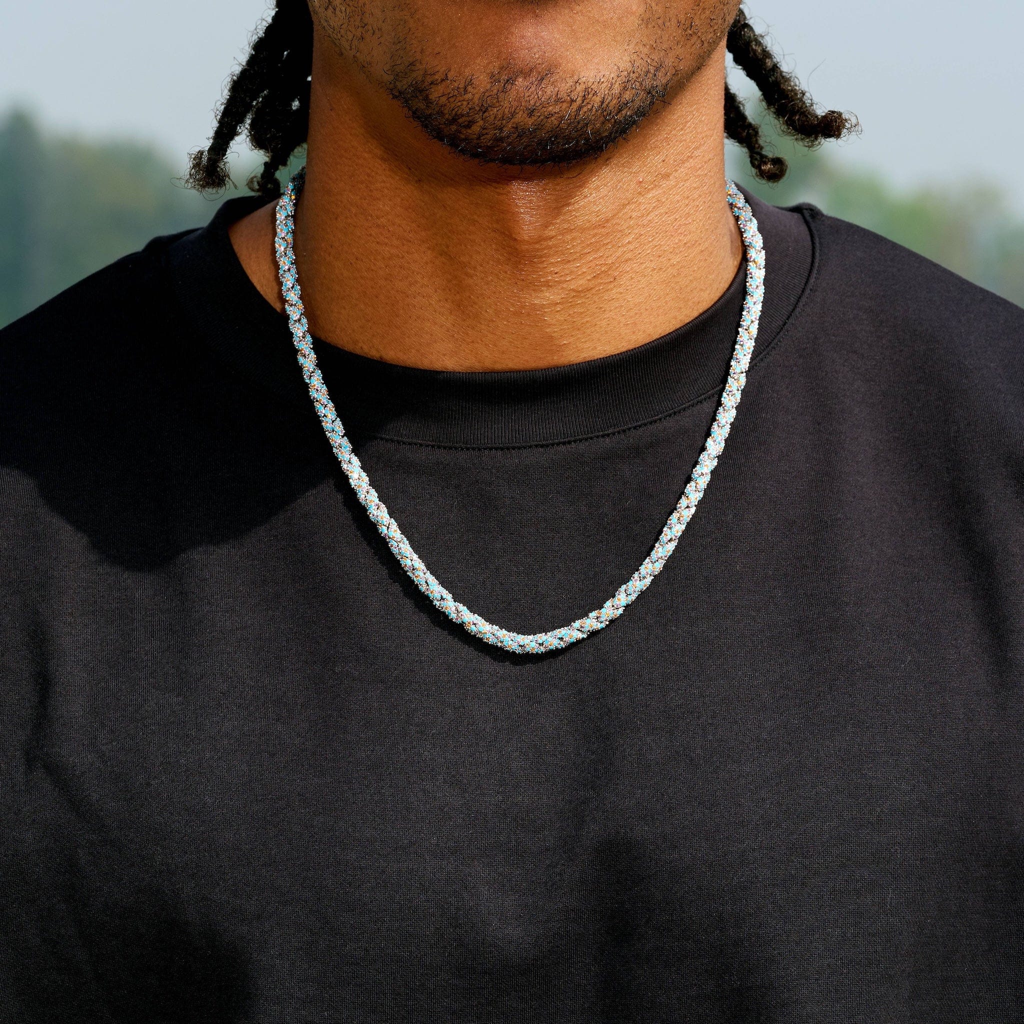 GLD Men Iced Candy Rope Chain Necklace in White Gold