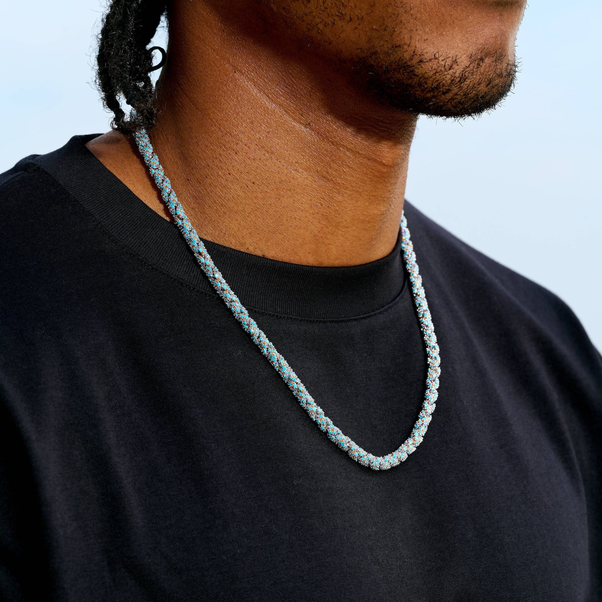 GLD Men Iced Candy Rope Chain Necklace in White Gold