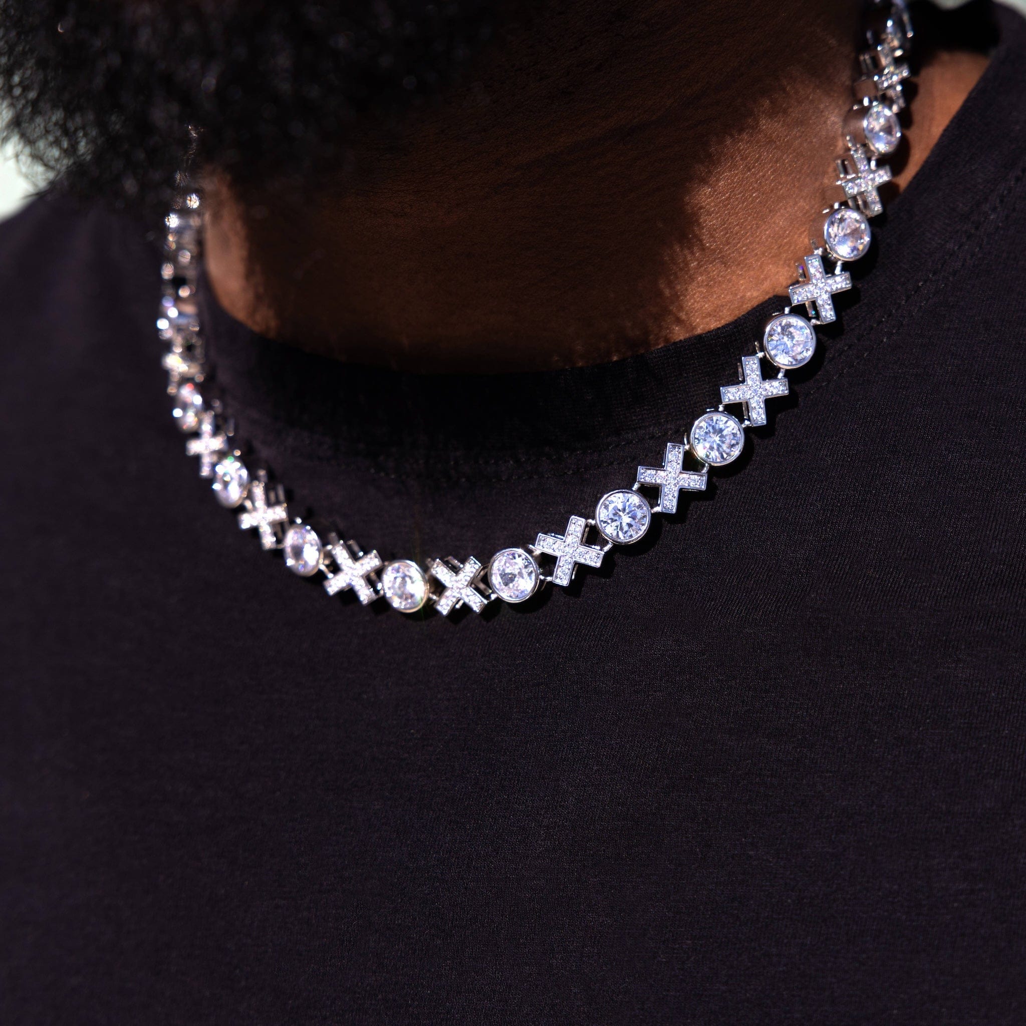 GLD Men Iced XOXO Tennis Chain Necklace in White Gold