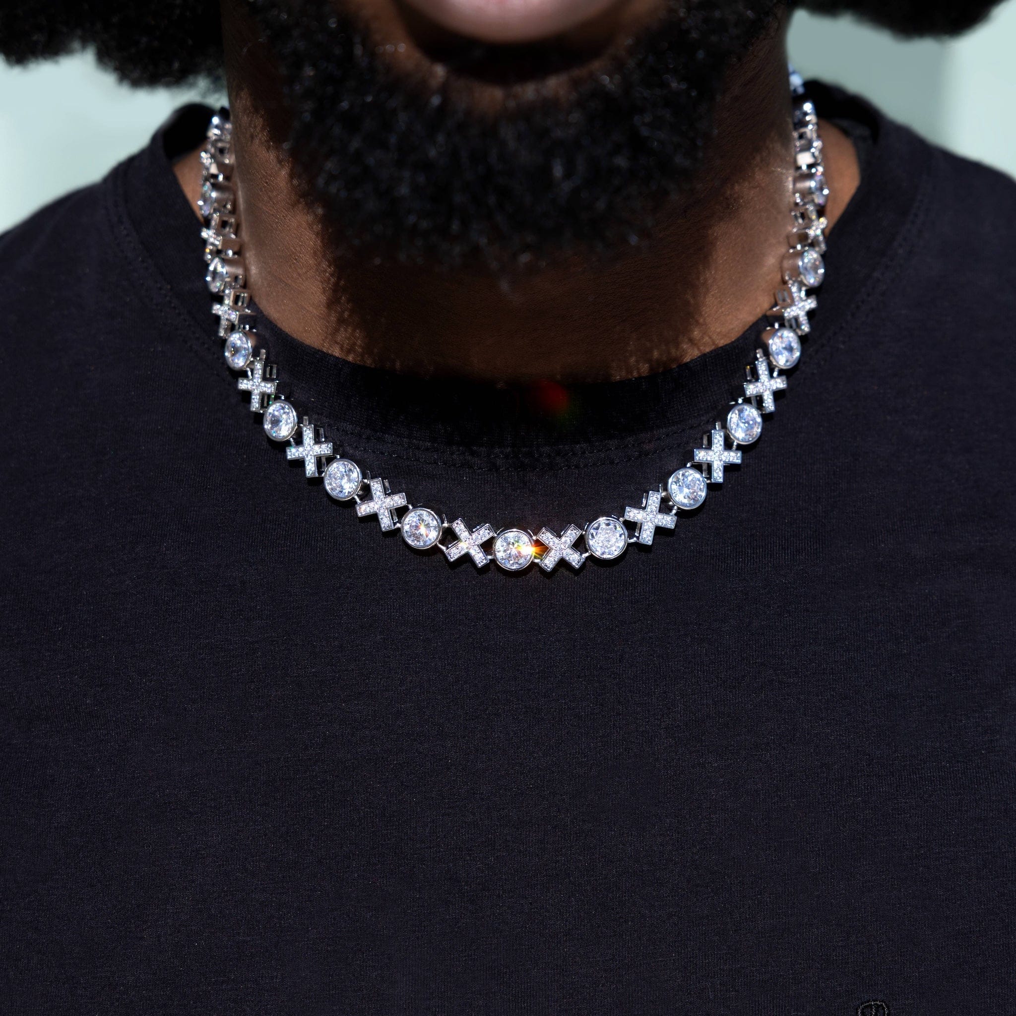GLD Men Iced XOXO Tennis Chain Necklace in White Gold