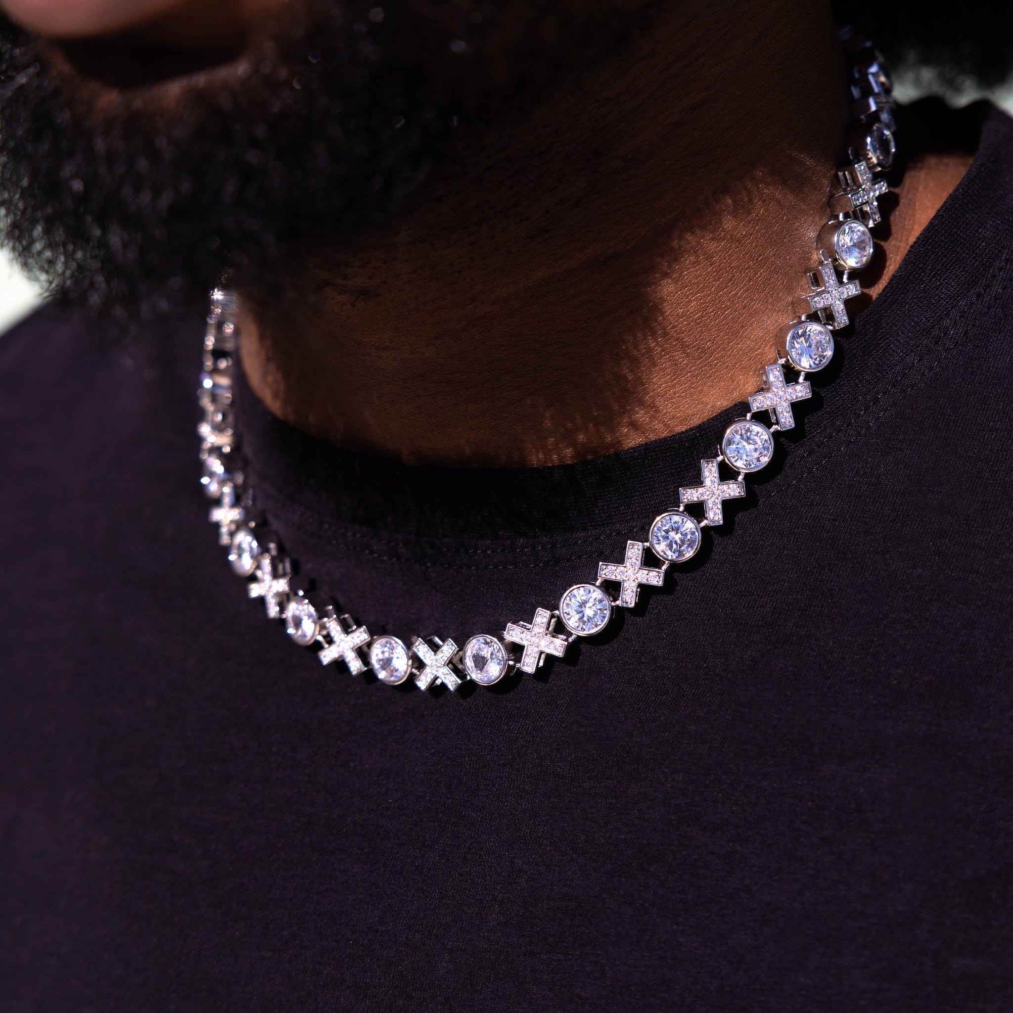 GLD Men Iced XOXO Tennis Chain Necklace in White Gold